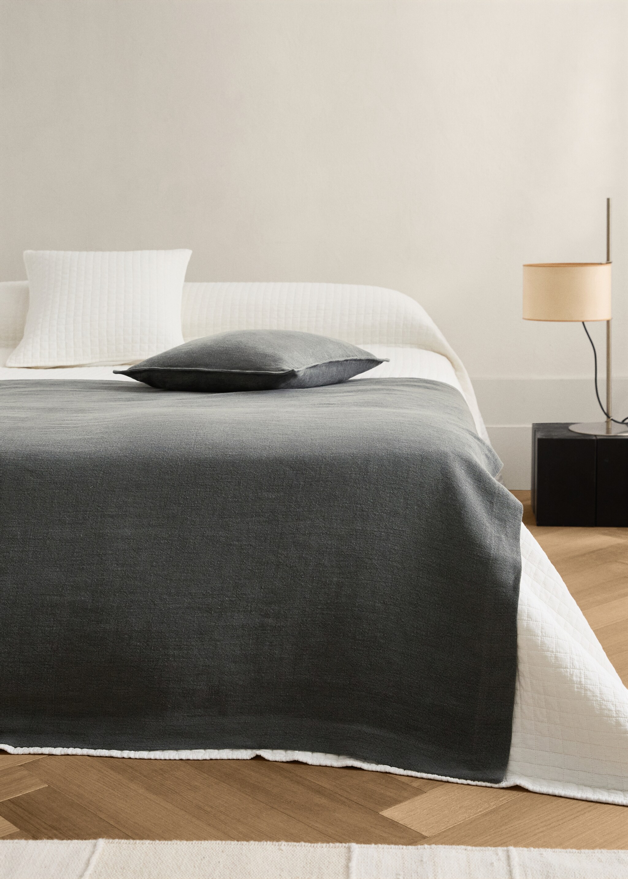Pläd 100% linne 130/150 cm säng - Allmän bild, Mellangrå. Ref: 17051521-00.