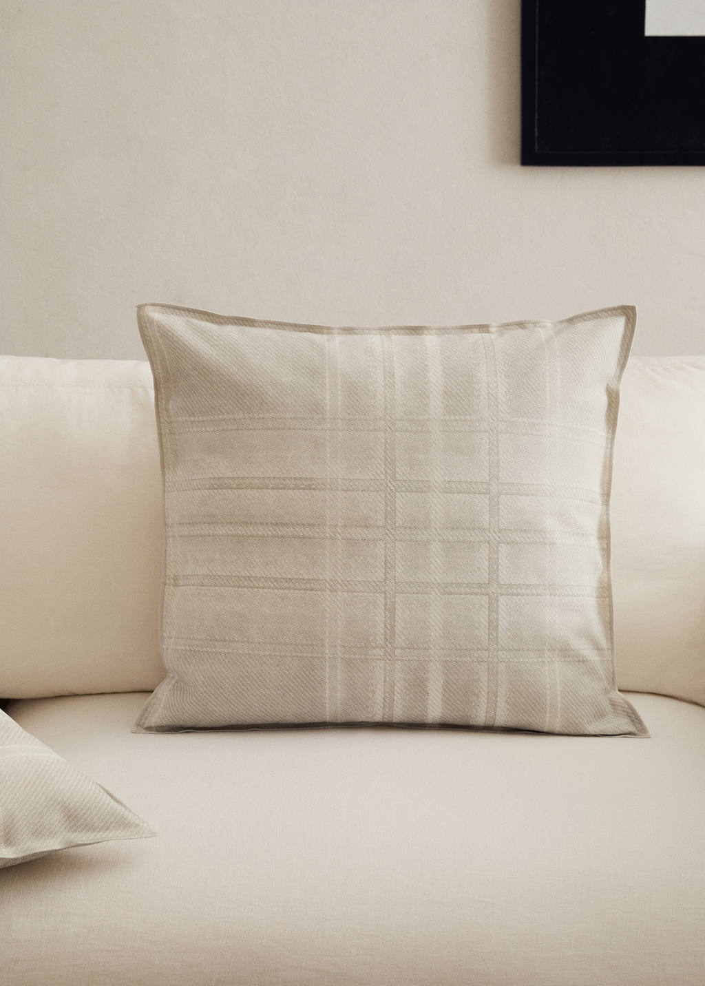 Cotton checked-print cushion cover 50x50 cm