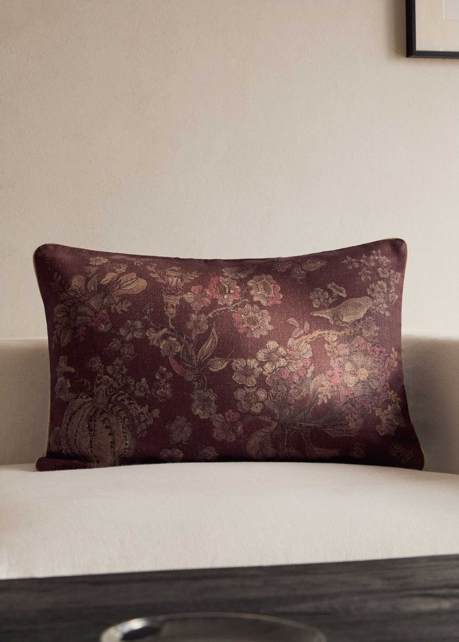 Linen floral-print cushion cover 40x60 cm - General plane
