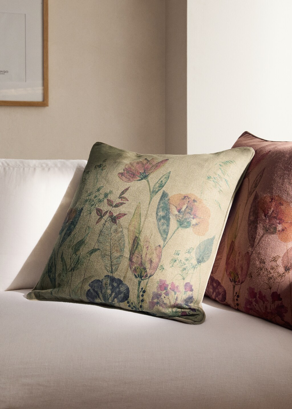 Linen floral-print cushion cover 50x50 cm