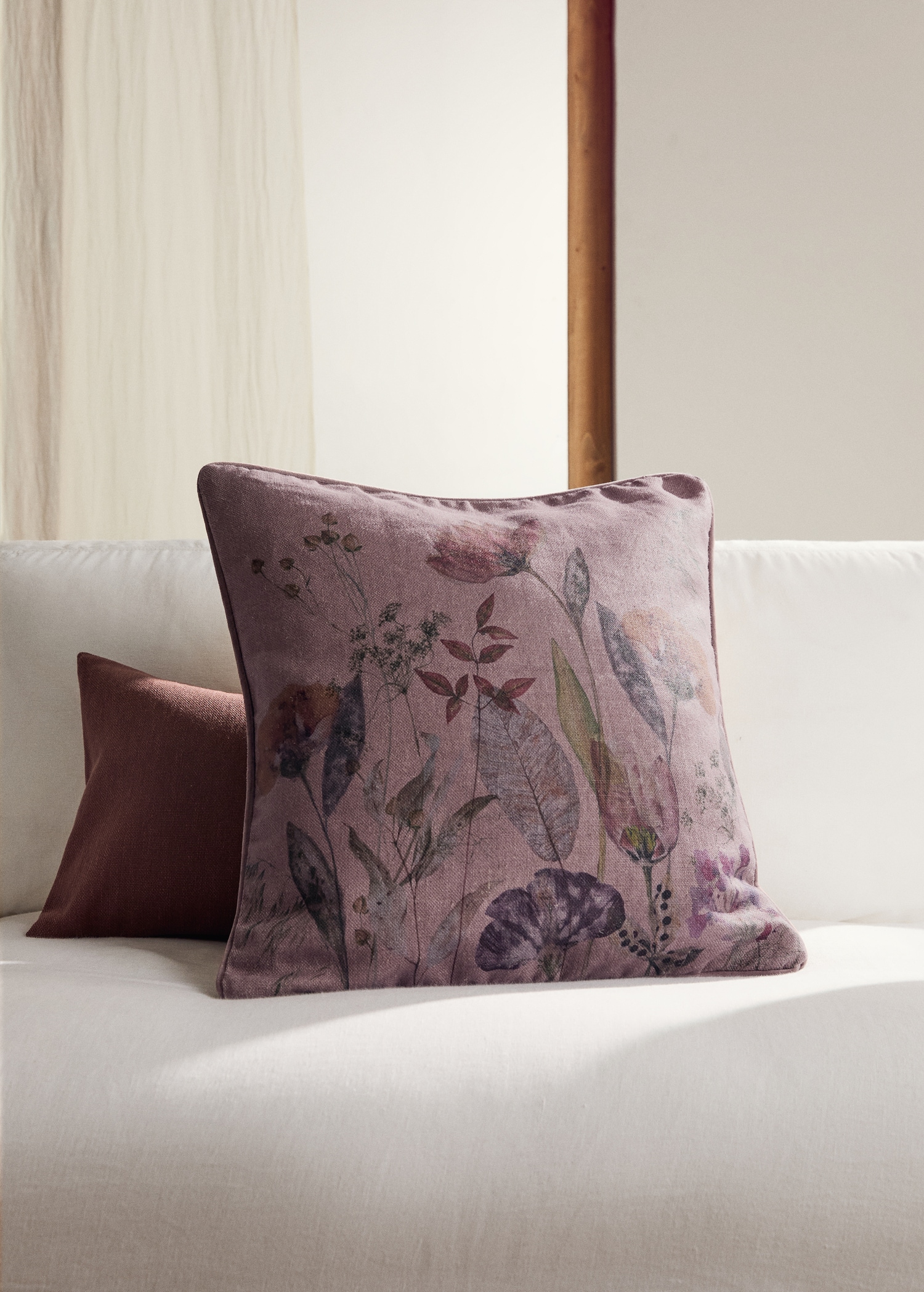 Housse de coussin lin imprimé fleuri 50x50 cm - Plan général