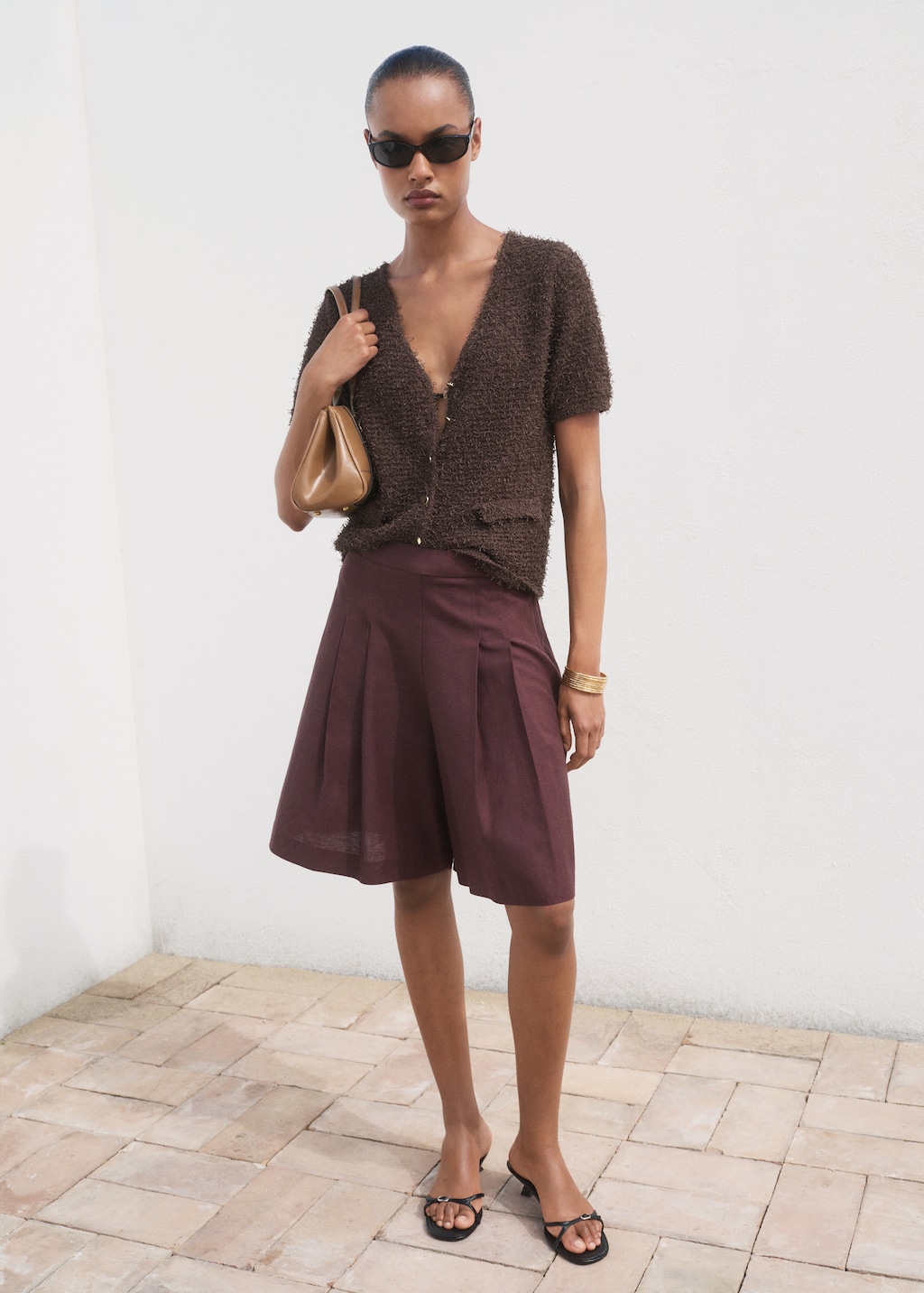 Short-sleeved bouclé cardigan