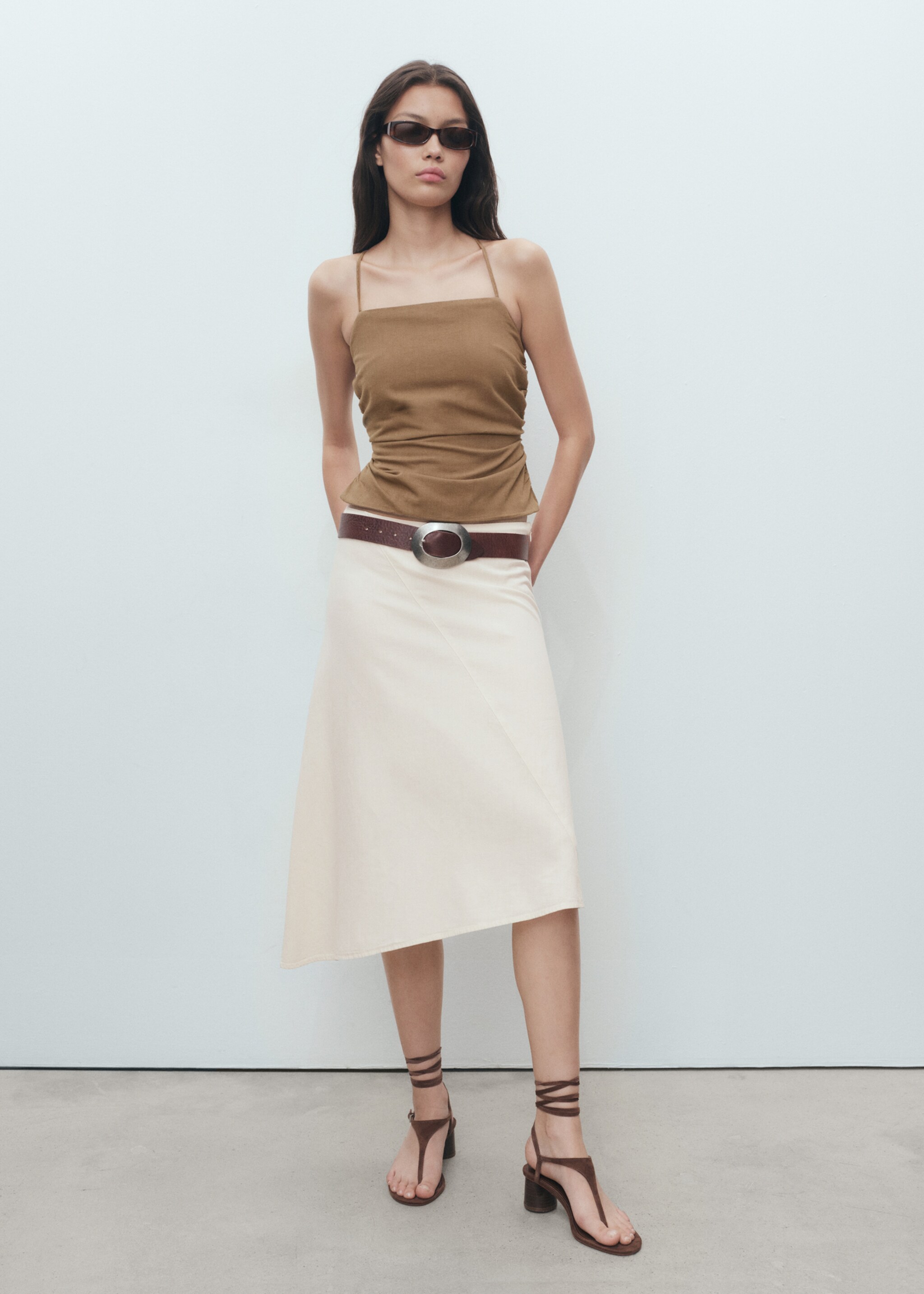 Asymmetrical cotton midi skirt - General plane