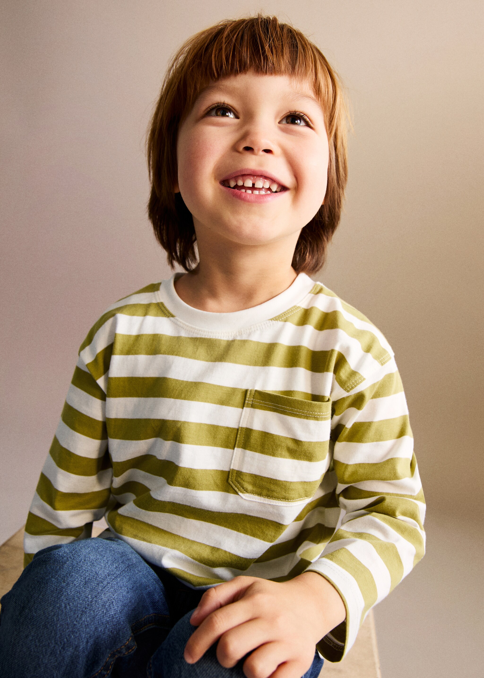 Chest-pocket striped T-shirt - General plane, Lime. Ref: 17053288-00.