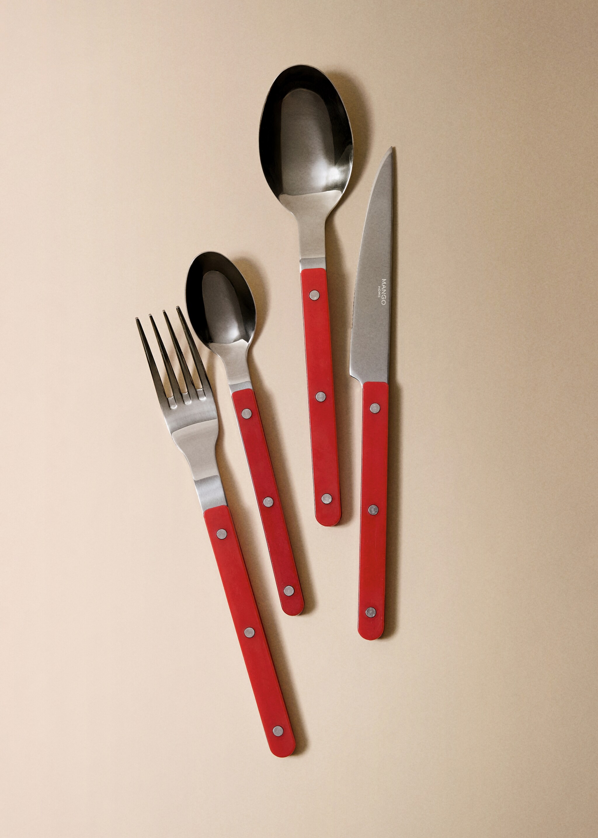 4-piece cutlery set with stainless steel and resin handles - General plane, Red. Ref: 17053826-00.