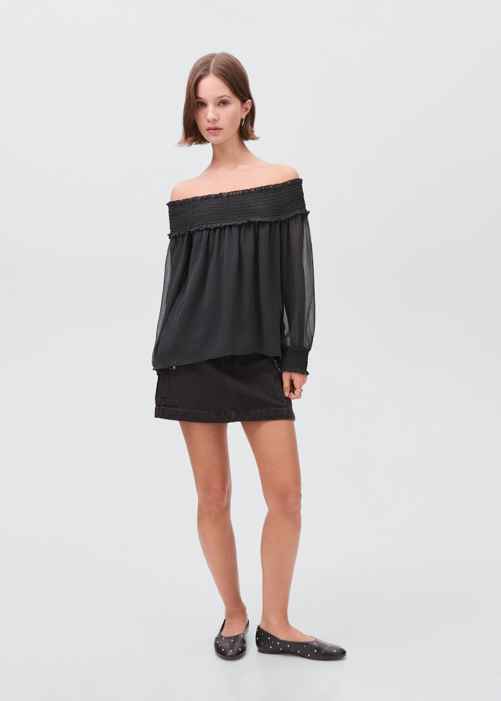 Strapless blouse with ruffled panel