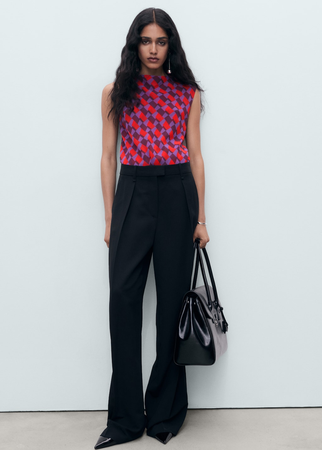 Printed blouse with draped collar