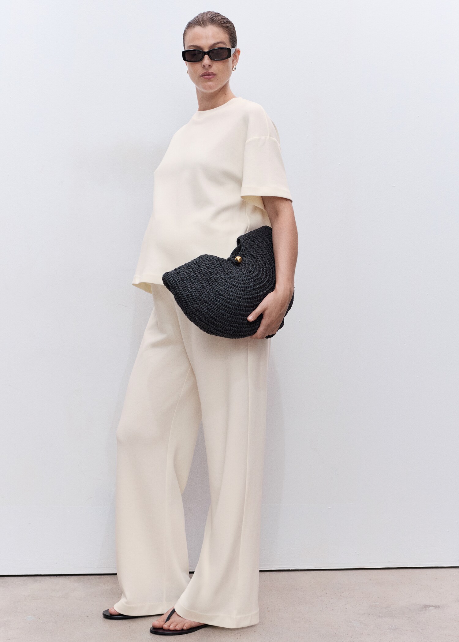 Straight cotton maternity trousers - General plane
