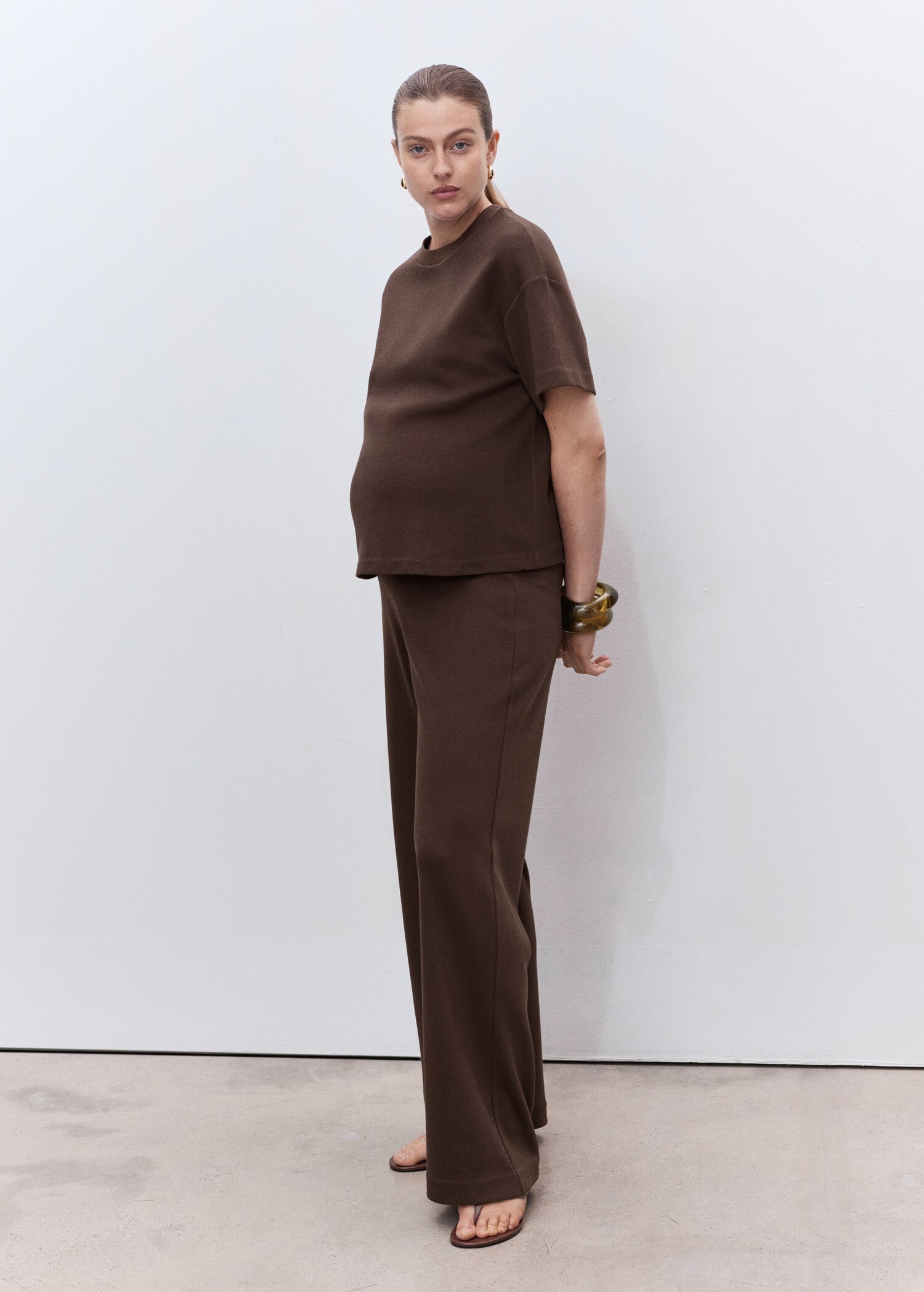 Straight cotton maternity trousers - General plane