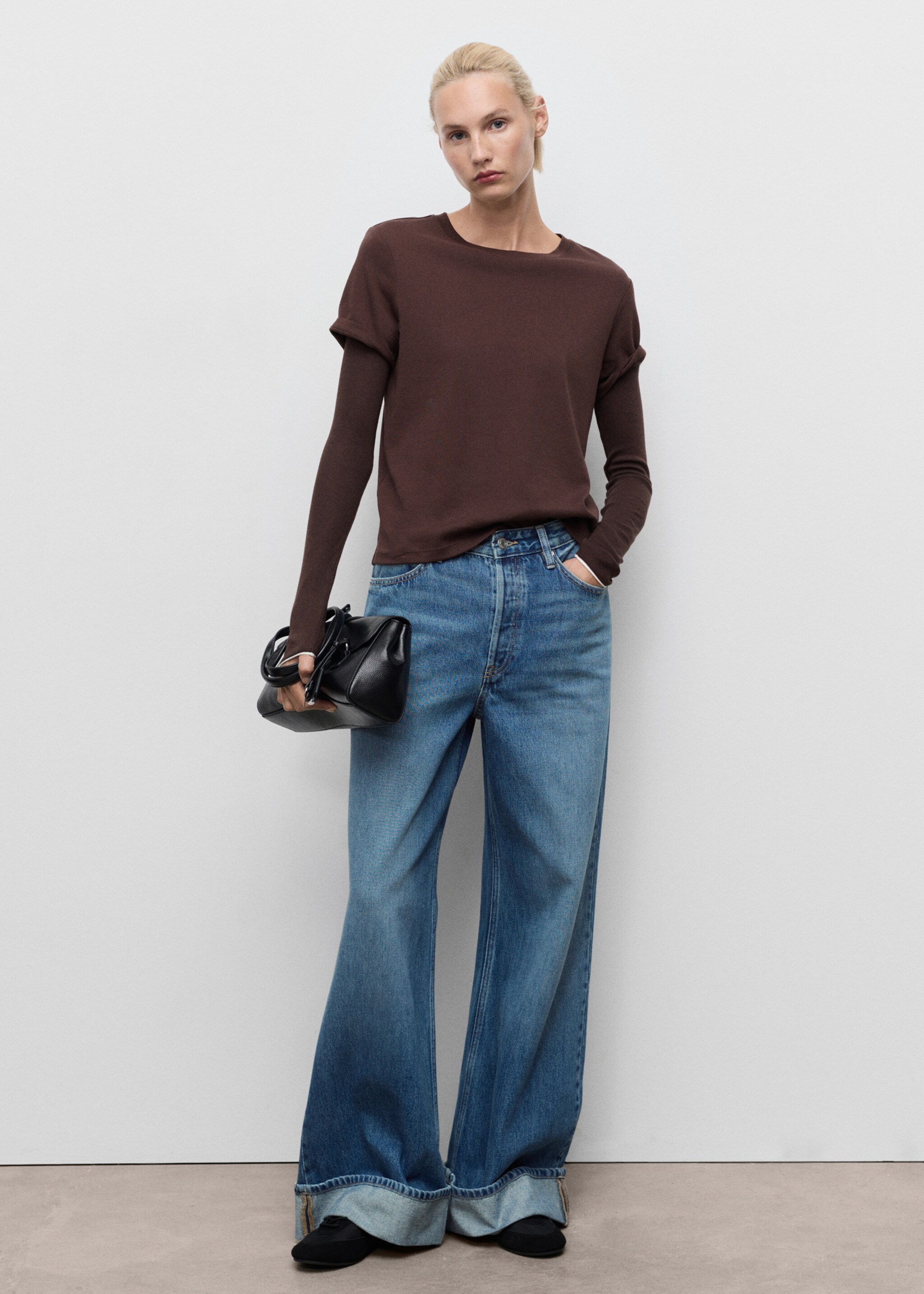 Wide-leg jeans with turn-up hem - General plane, Medium Blue. Ref: 17054099-00.