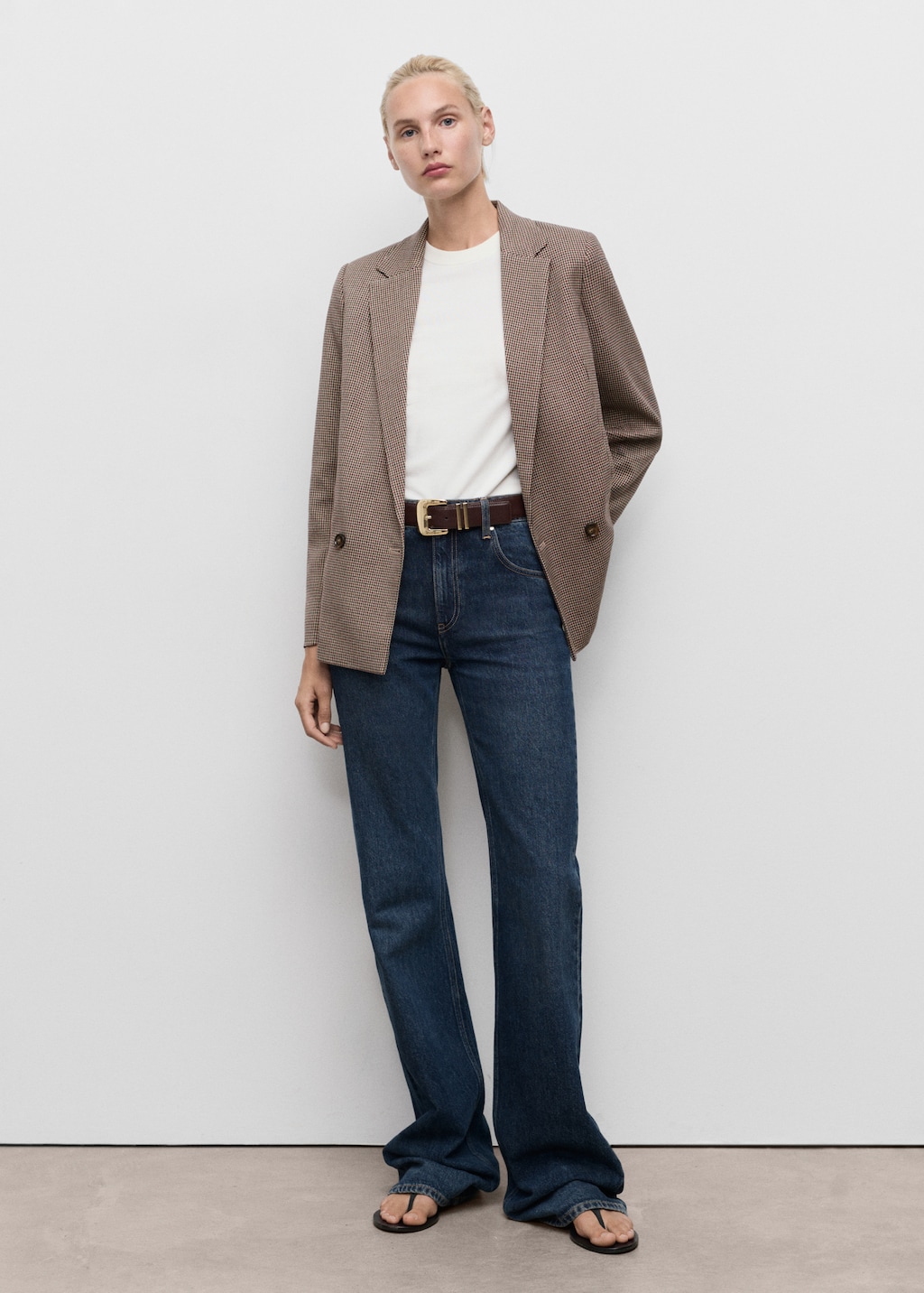 Double-breasted micro-houndstooth jacket