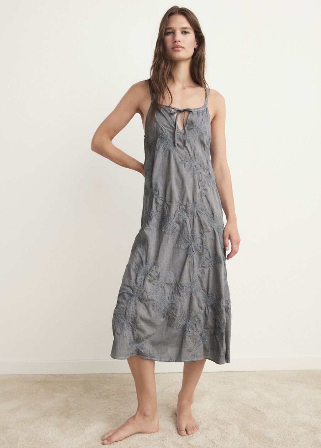 Overdyed embroidered cotton nightdress - image 2