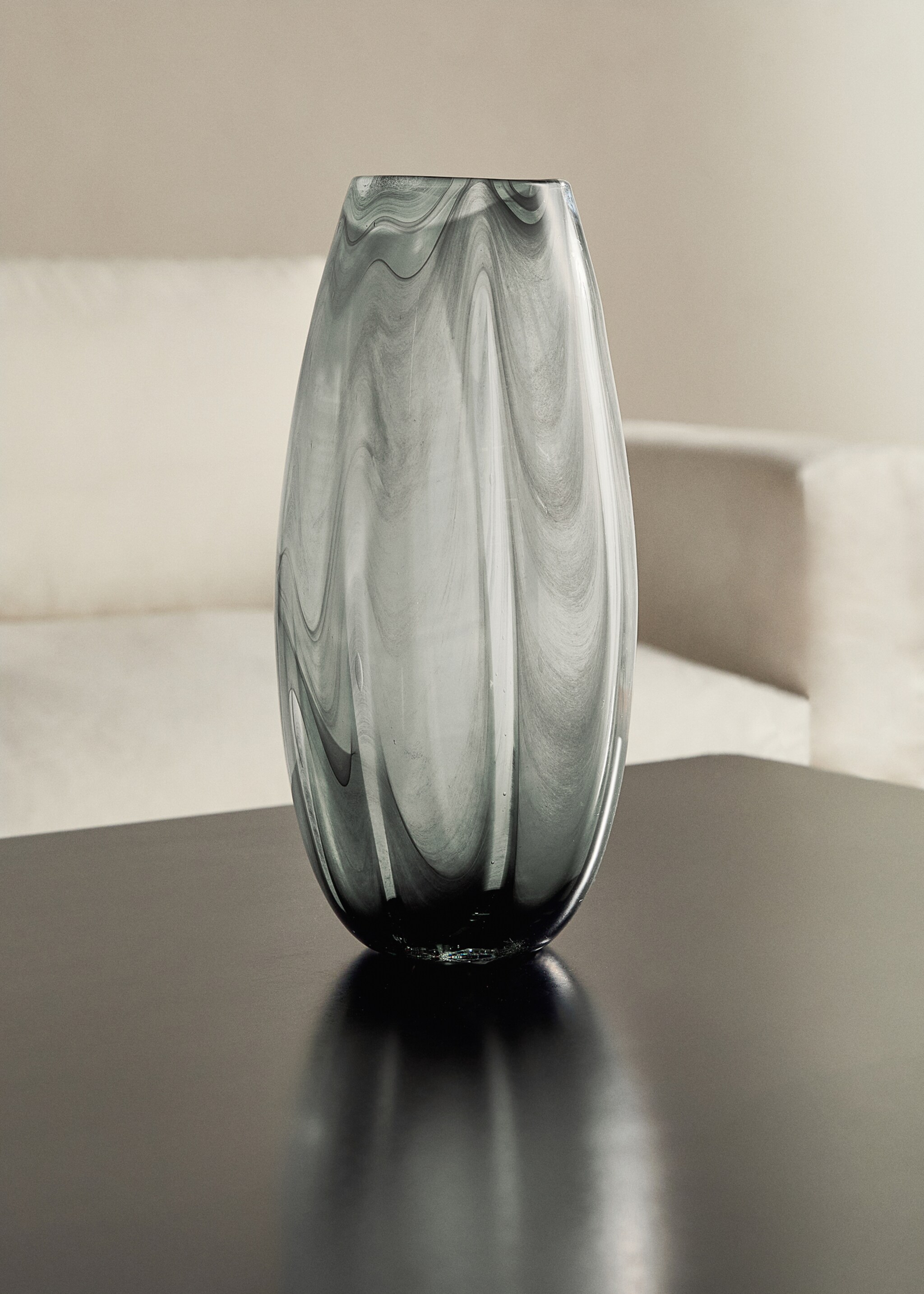 Tall glass vase with water ripples - General plane, Grey. Ref: 17054136-00.