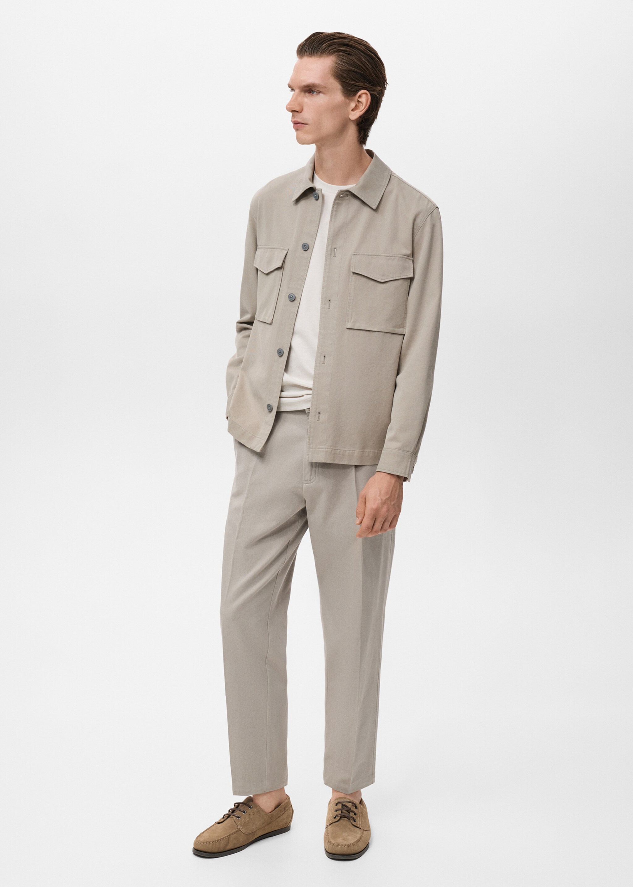 Straight cotton jacket with buttons - General plane, Light/Pastel Grey. Ref: 17054405-00.