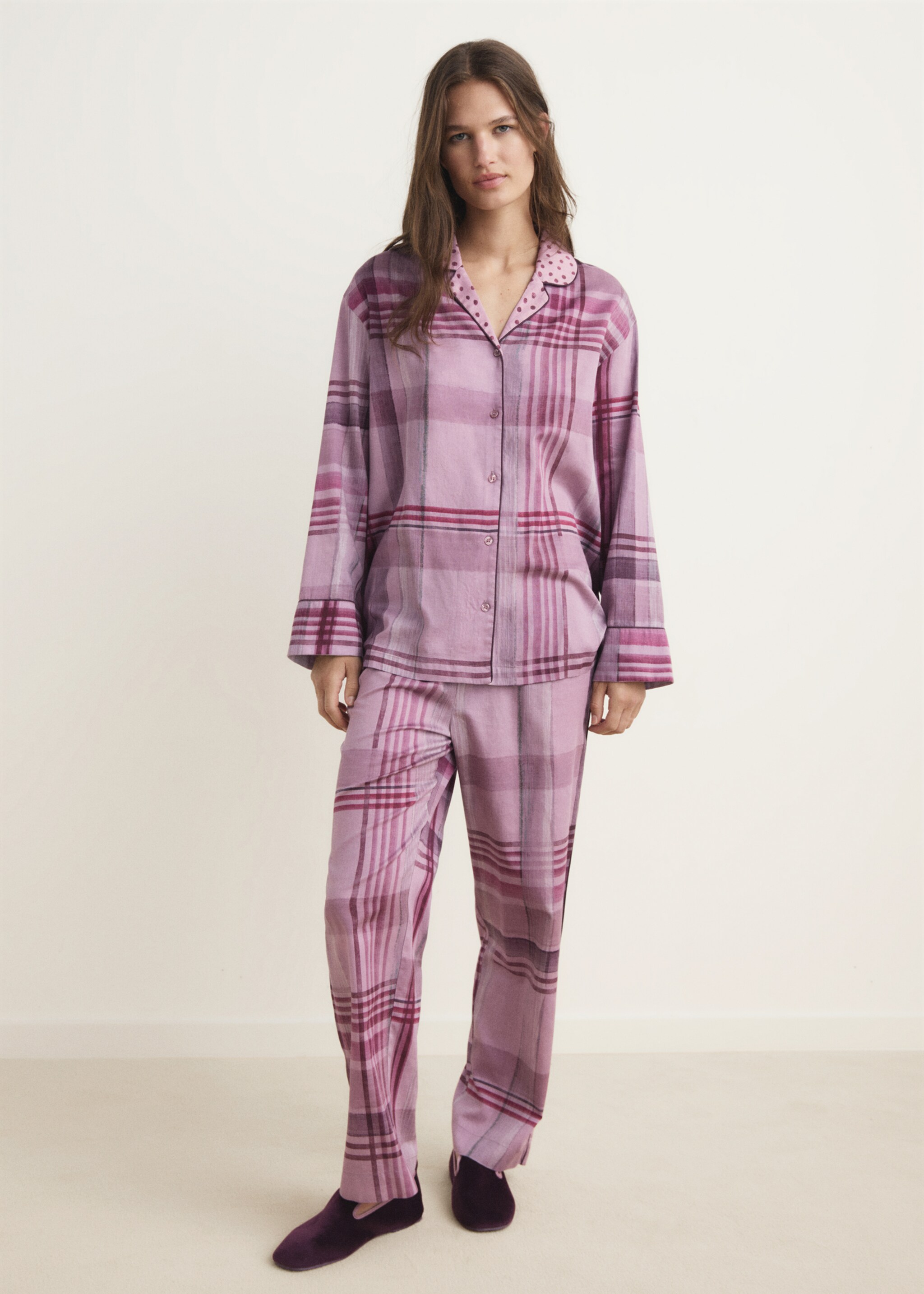 Printed pyjama shirt with piping - General plane, Plum. Ref: 17054437-00.