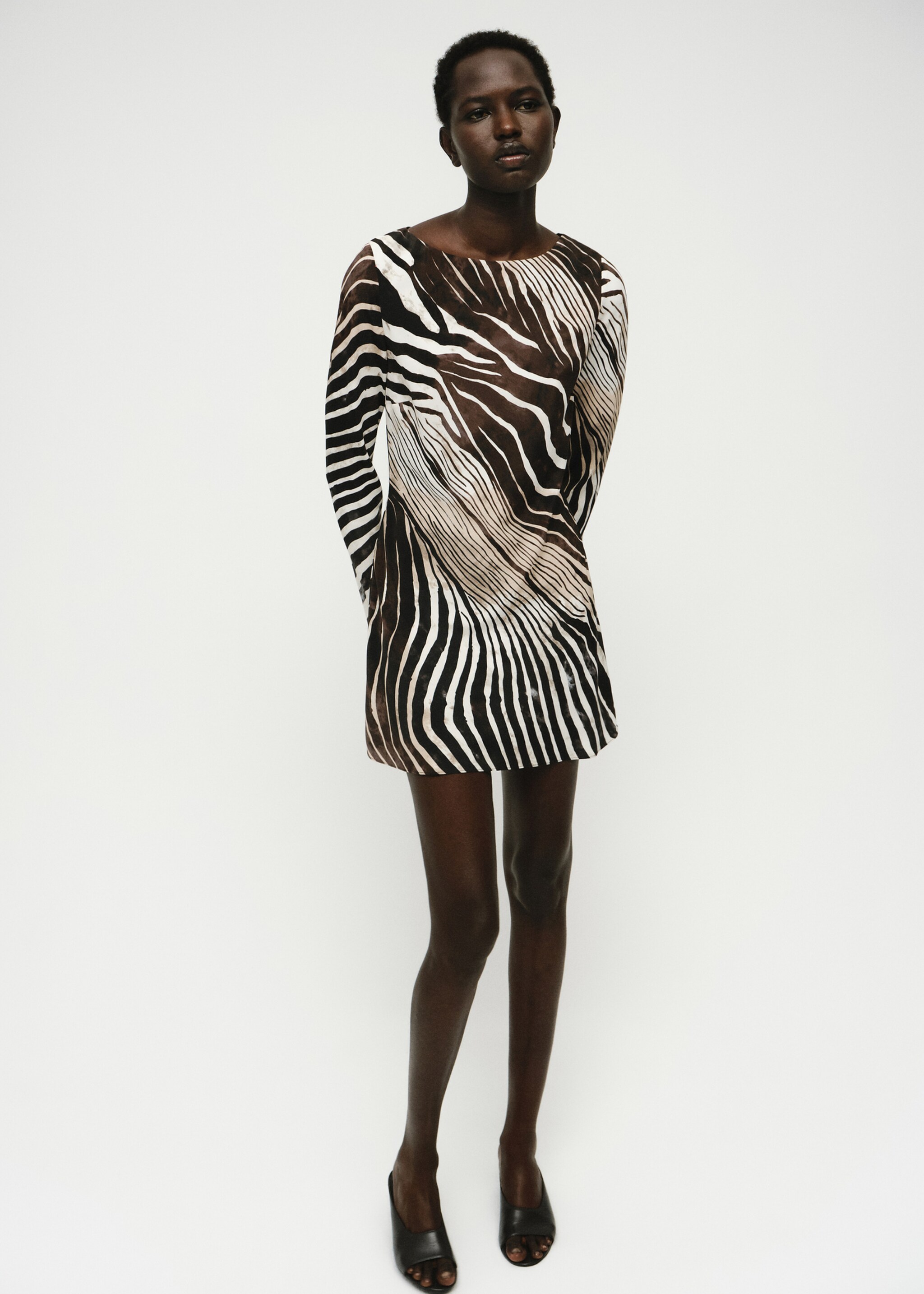 Zebra-print dress with flared sleeves - General plane, Black. Ref: 17054787-00.
