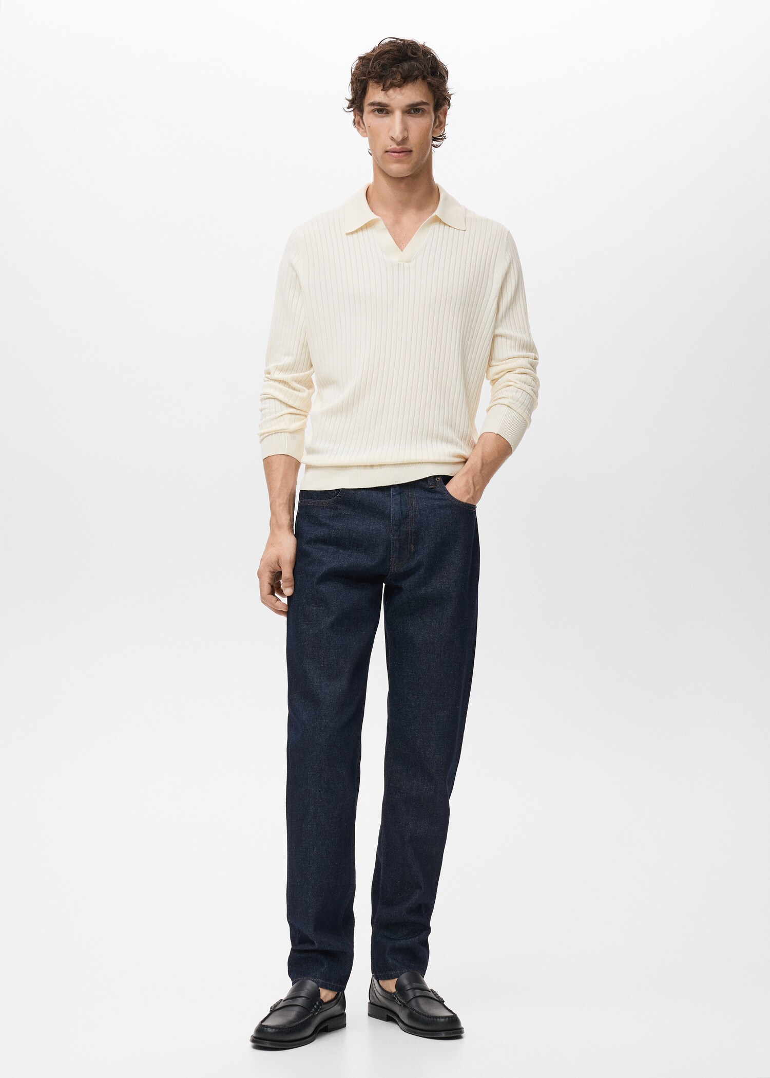 Ribbed knitted polo sweater - General plane
