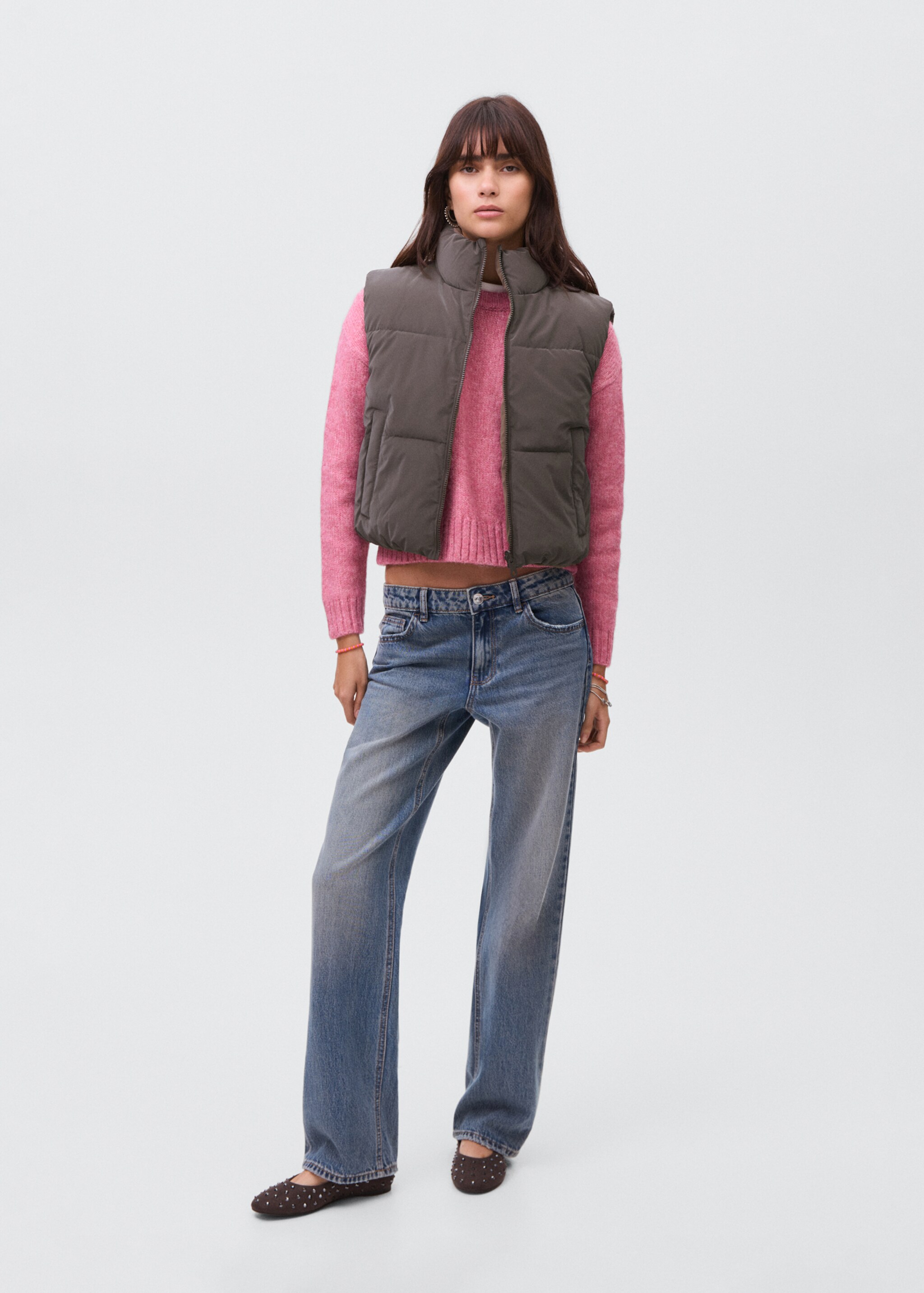 Cropped quilted gilet - General plane, Brown. Ref: 17055783-00.