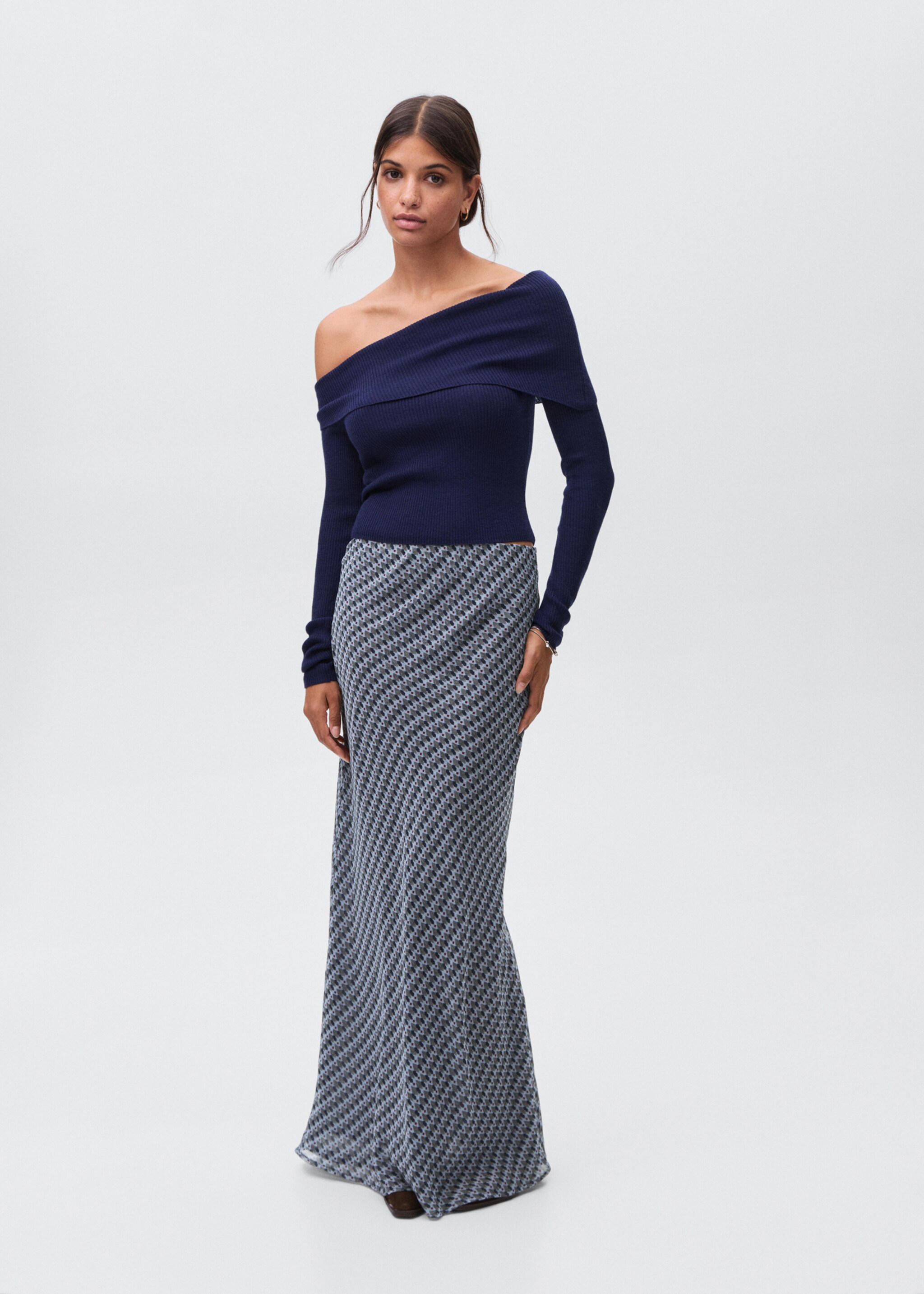 Printed long skirt - General plane, Charcoal. Ref: 17055791-00.