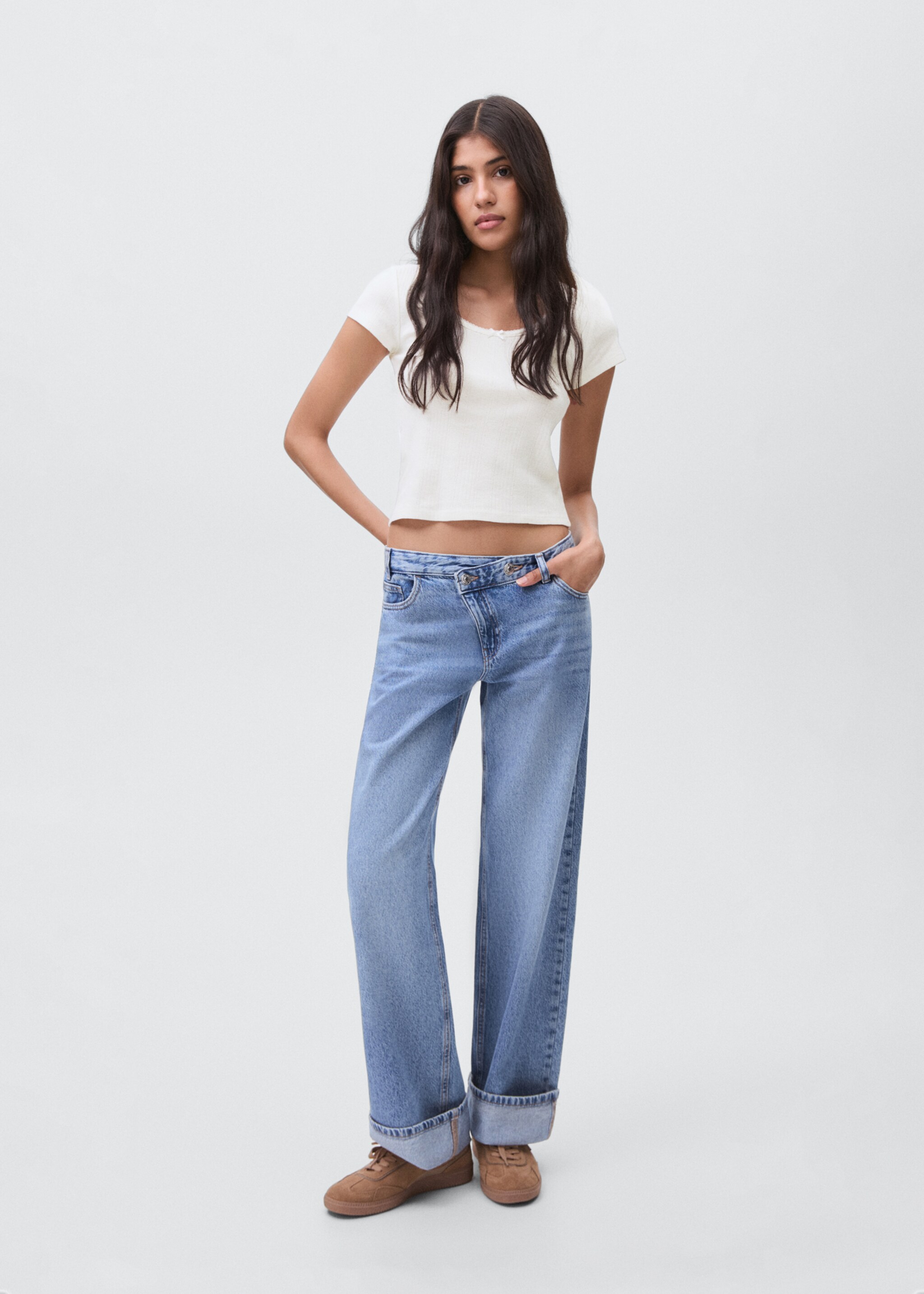 Camiseta top lazo - Plano general, Blanco roto. Ref: 17055793-00.