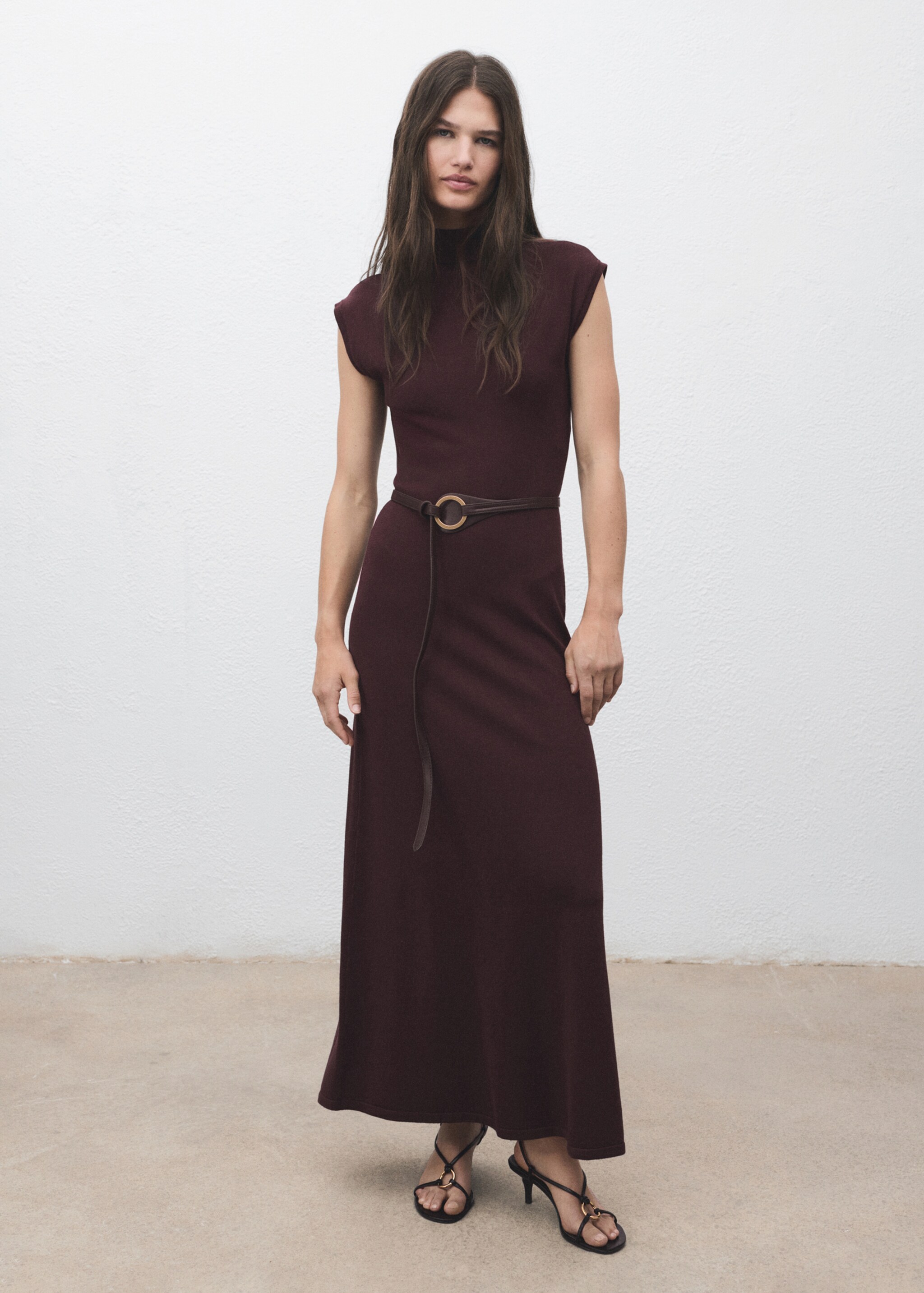 Perkins-neck knitted dress - General plane, Maroon. Ref: 17055799-00.