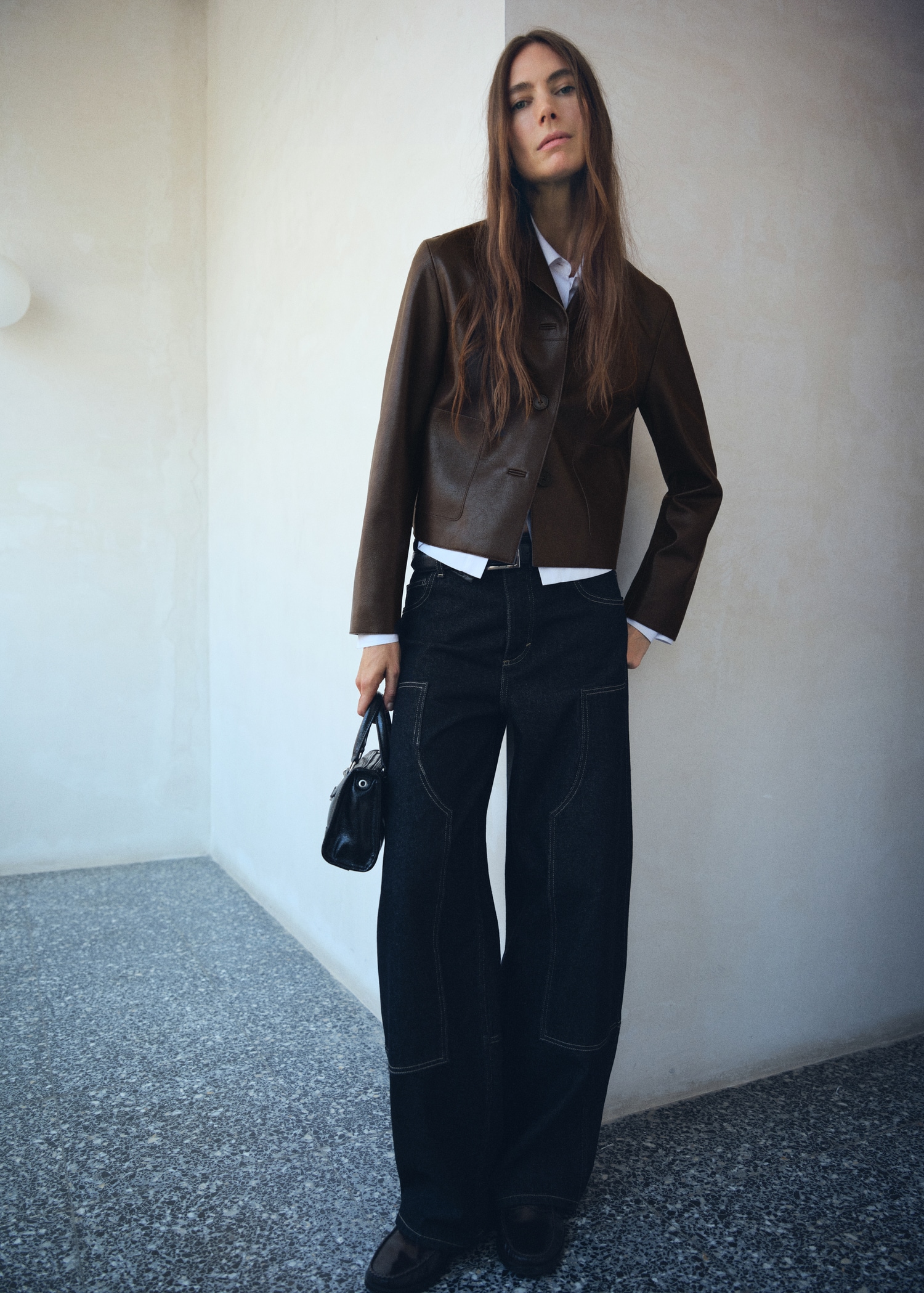 Veste Chemise Effet Cuir Veste Simili-cuir Poches Femme MANGO