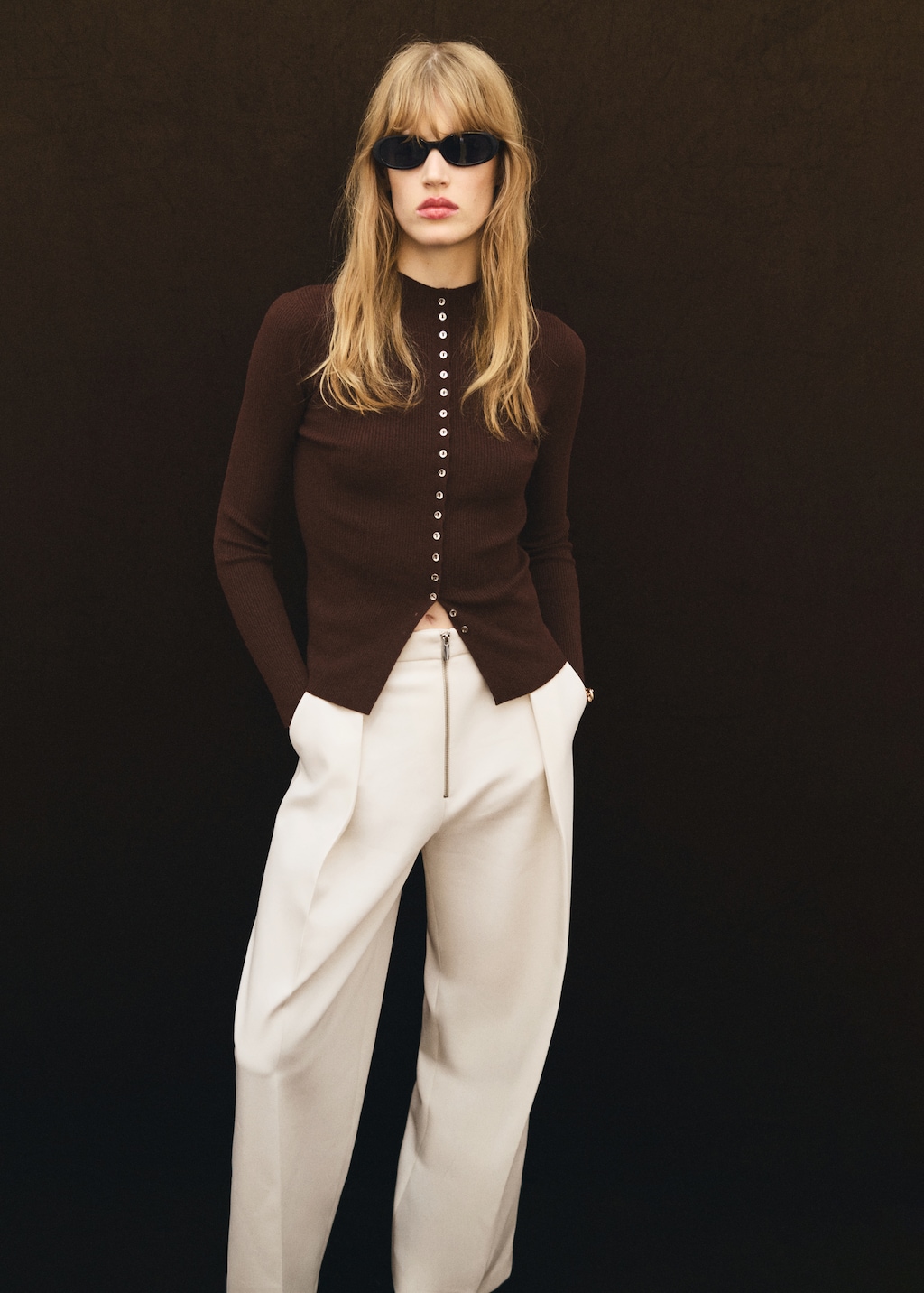 Fine rib knit cardigan