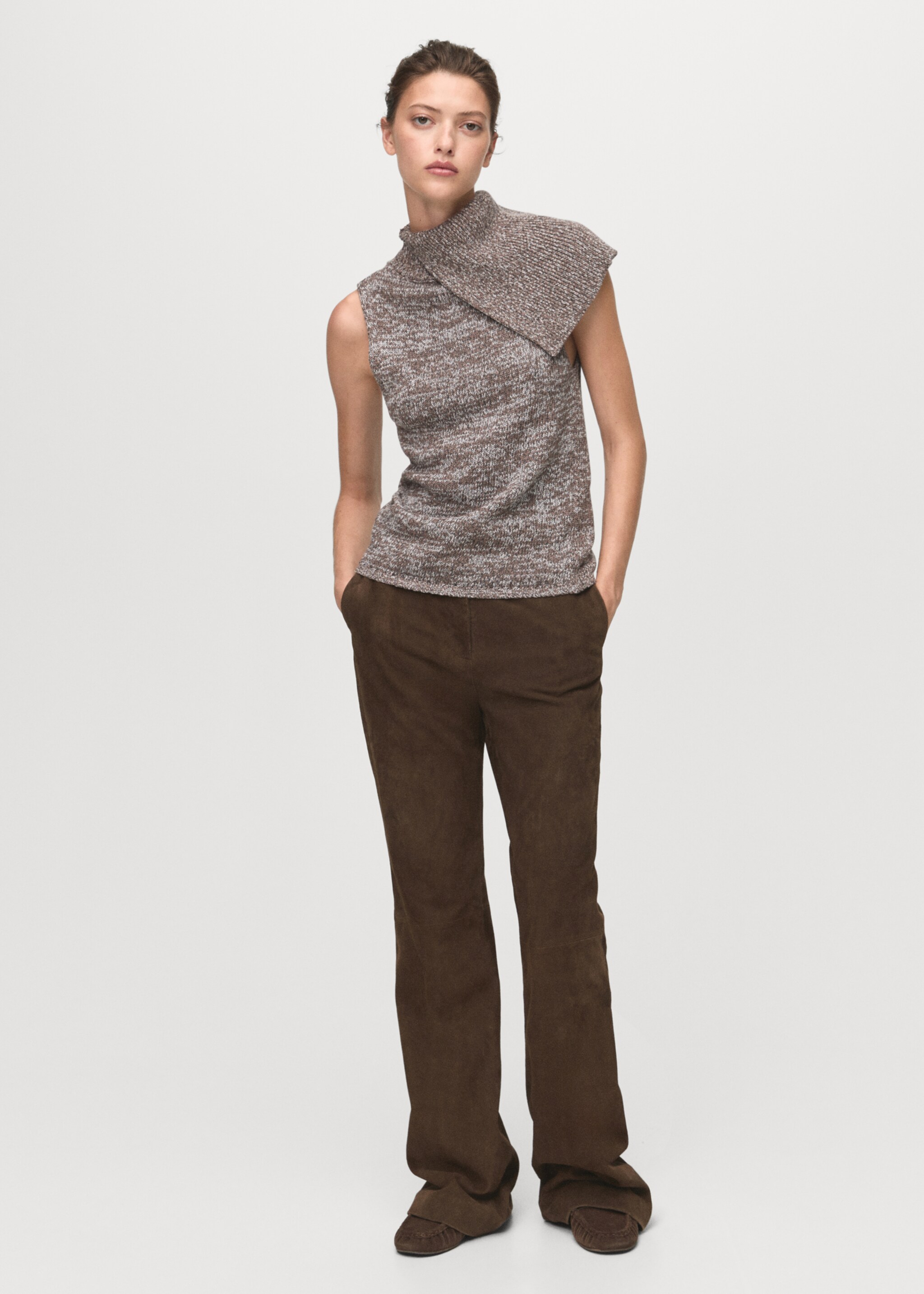 Chaleco jaspeado cuello envolvente - Plano general, Gris claro/pastel. Ref: 17055808-00.