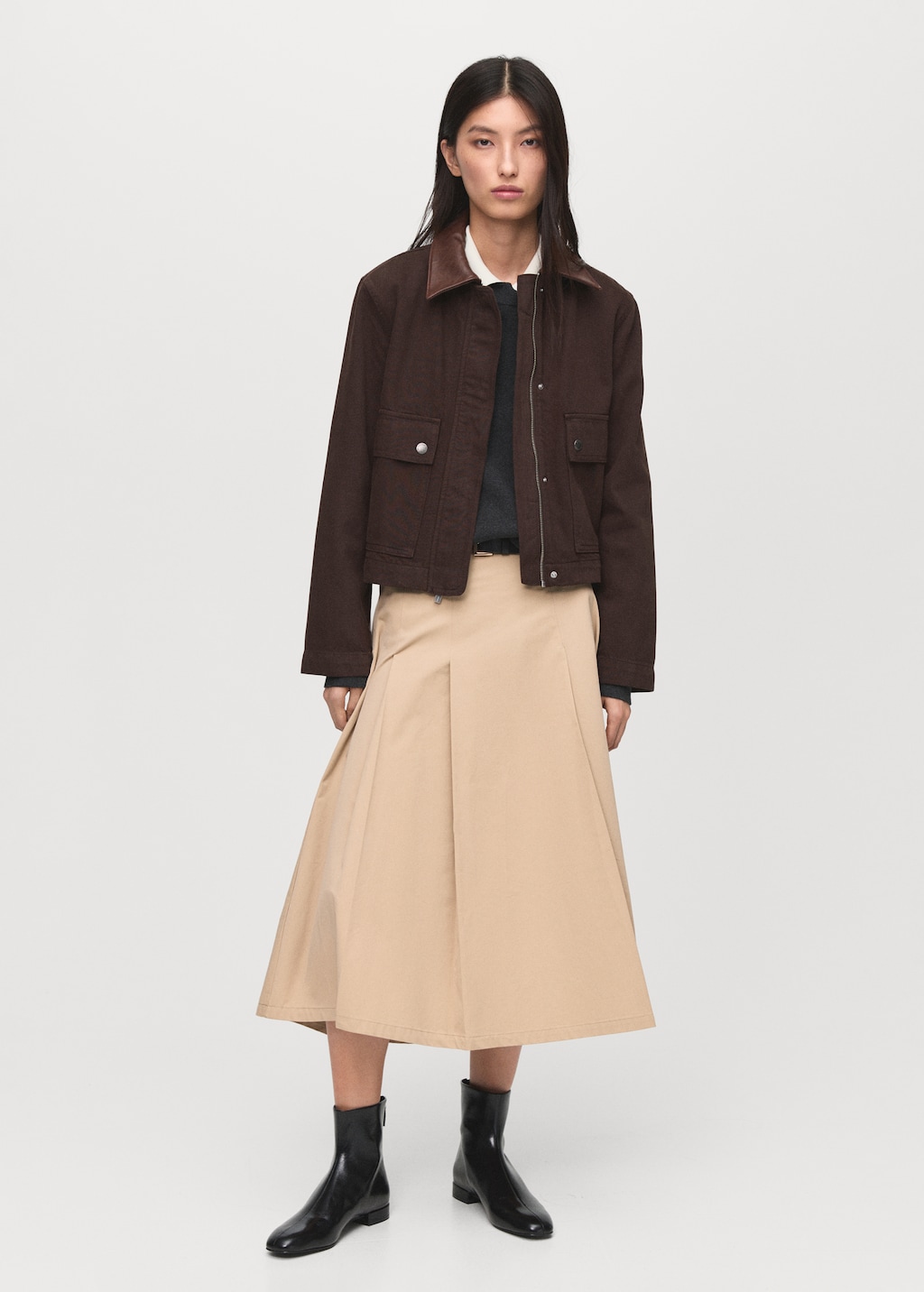 Denim parka with faux-effect collar