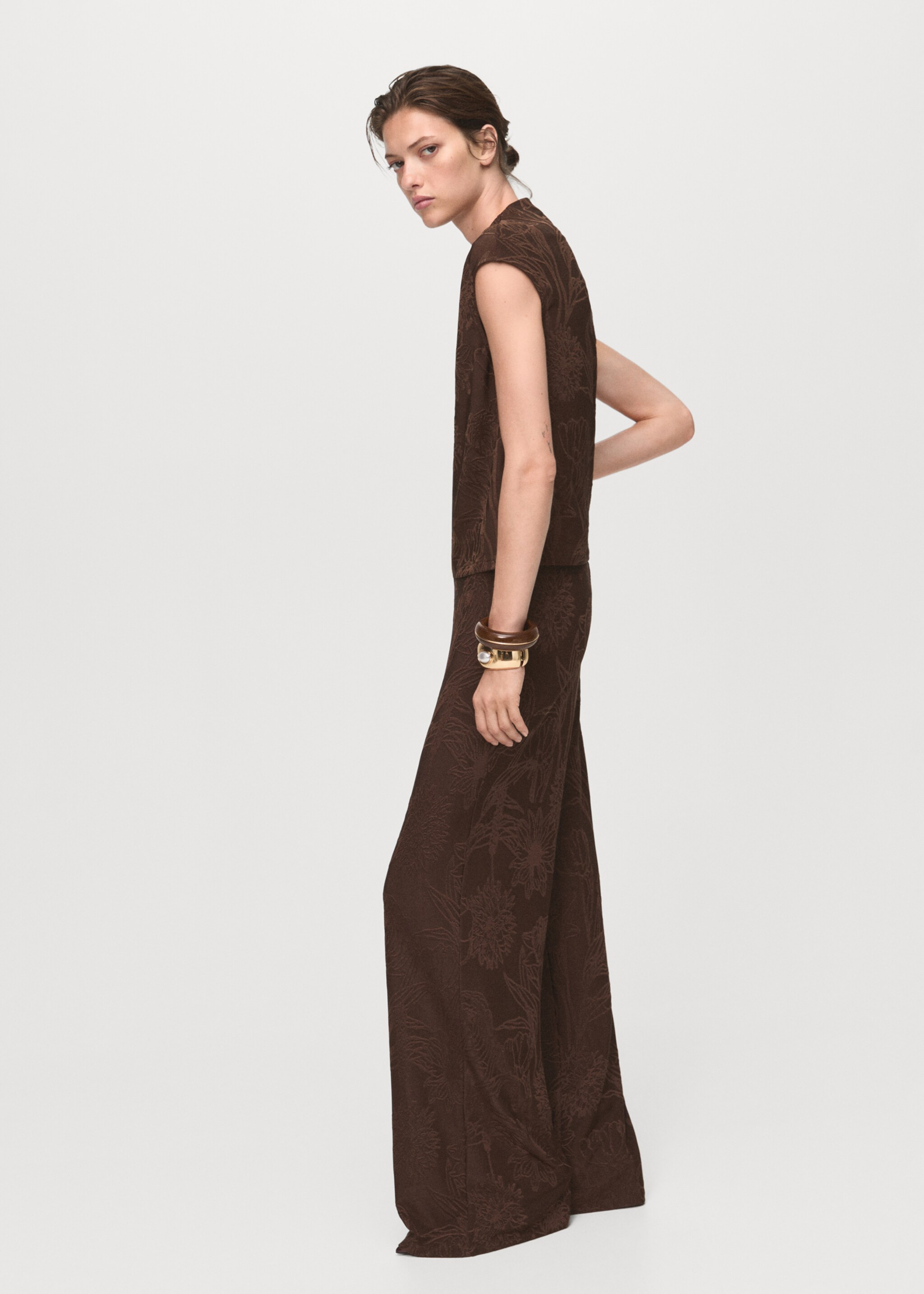 Jacquard floral-print straight trousers - General plane, Brown. Ref: 17055828-00.