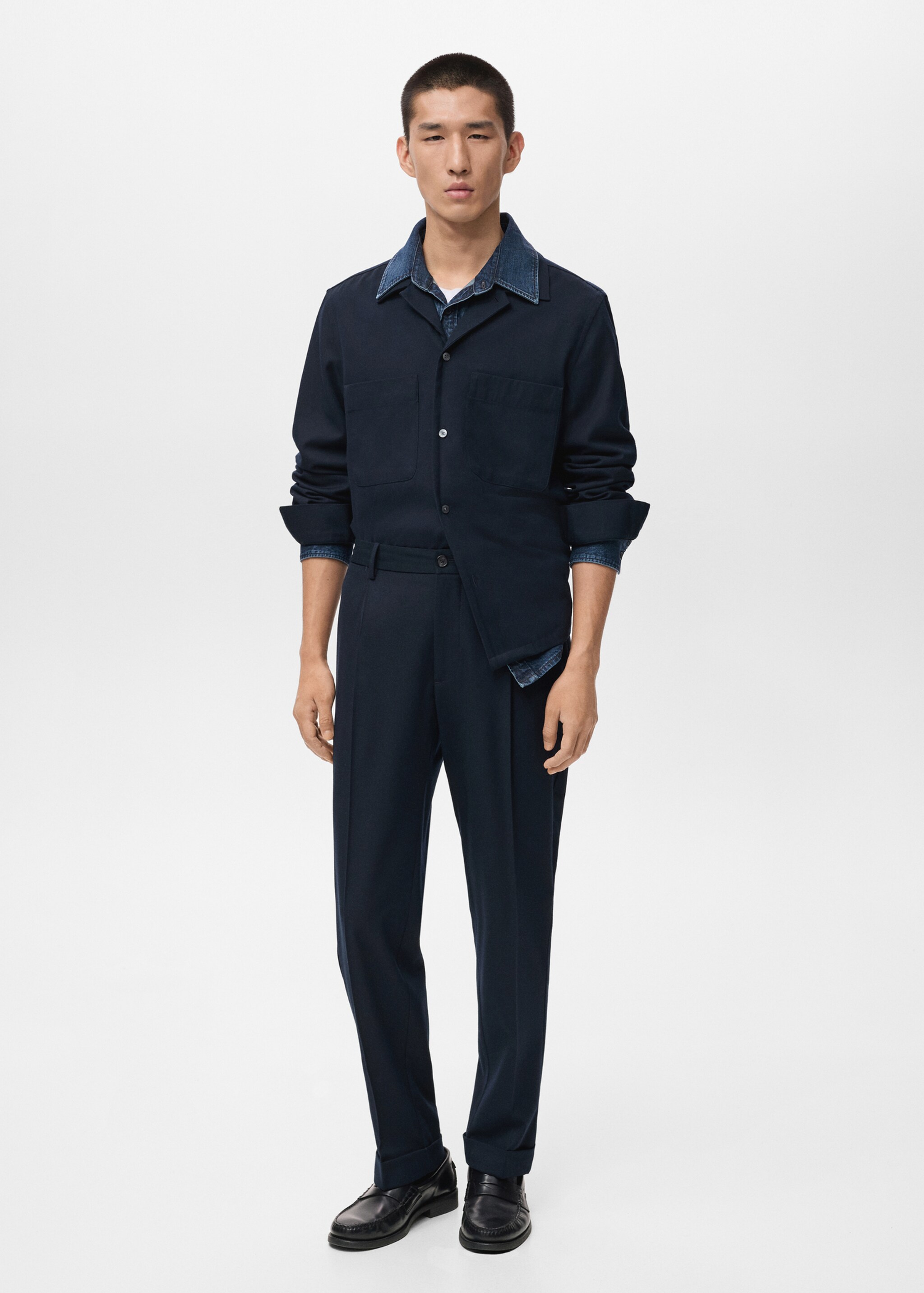 Regular-fit pleated pants - General plane, Navy. Ref: 17055968-00.