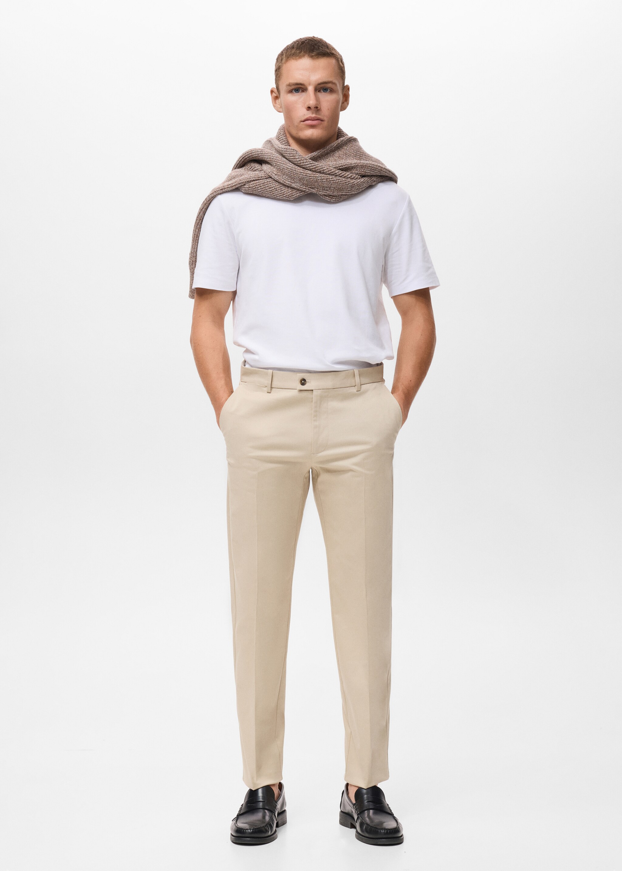 Regular-fit cotton trousers - General plane, Ecru. Ref: 17055969-00.