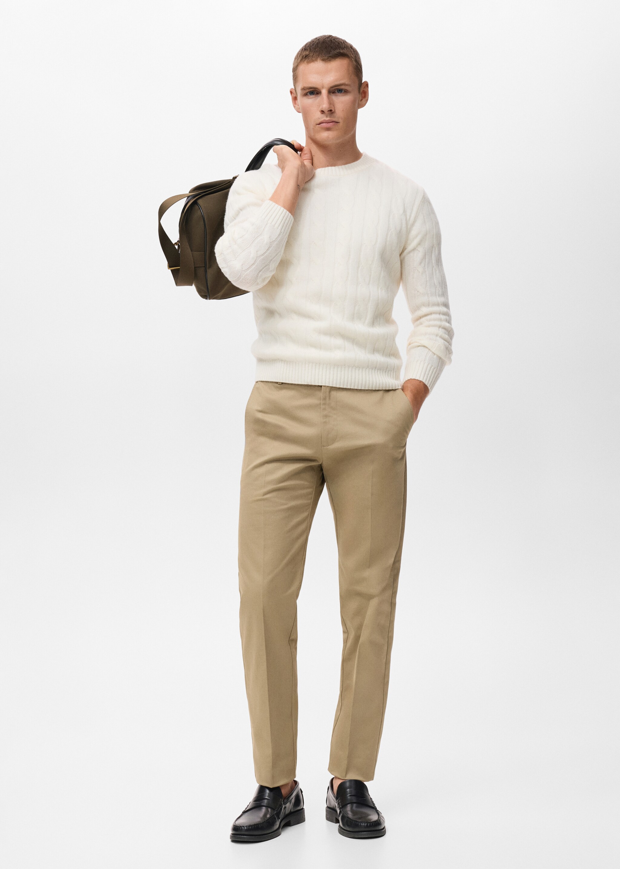 Regular-fit cotton trousers - General plane, Beige. Ref: 17055969-00.