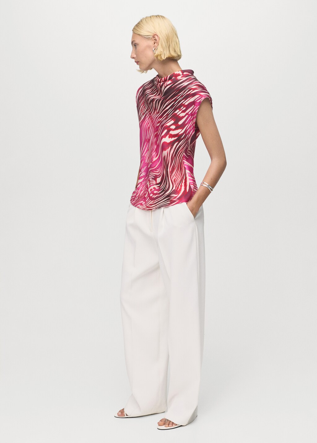 Satin blouse with draped neck - image 2