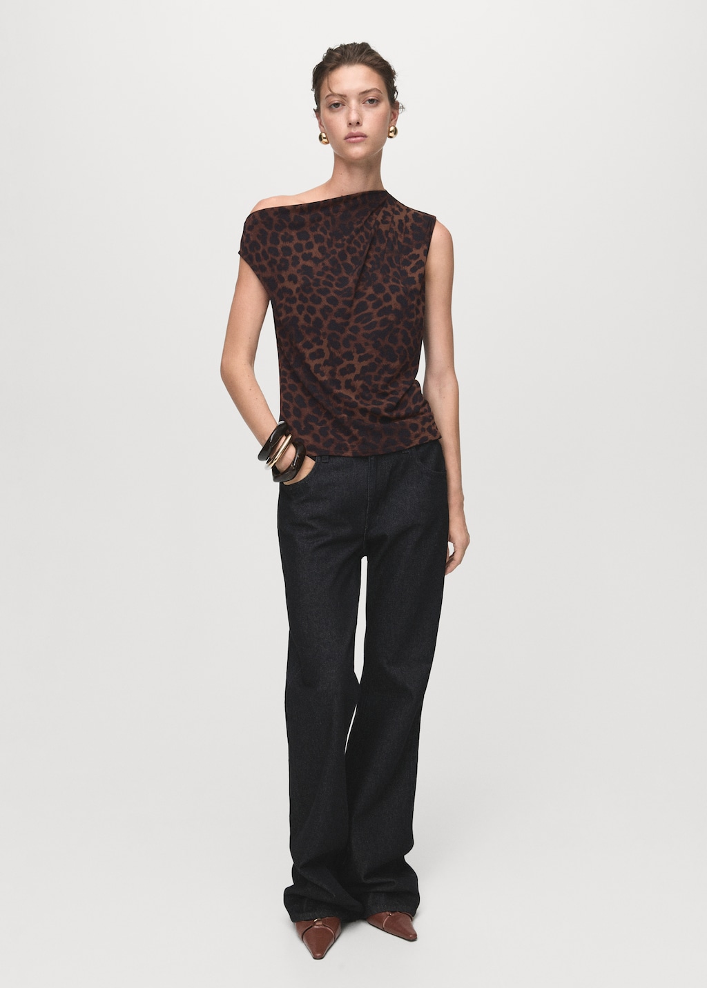 Leopard-print top with asymmetrical collar