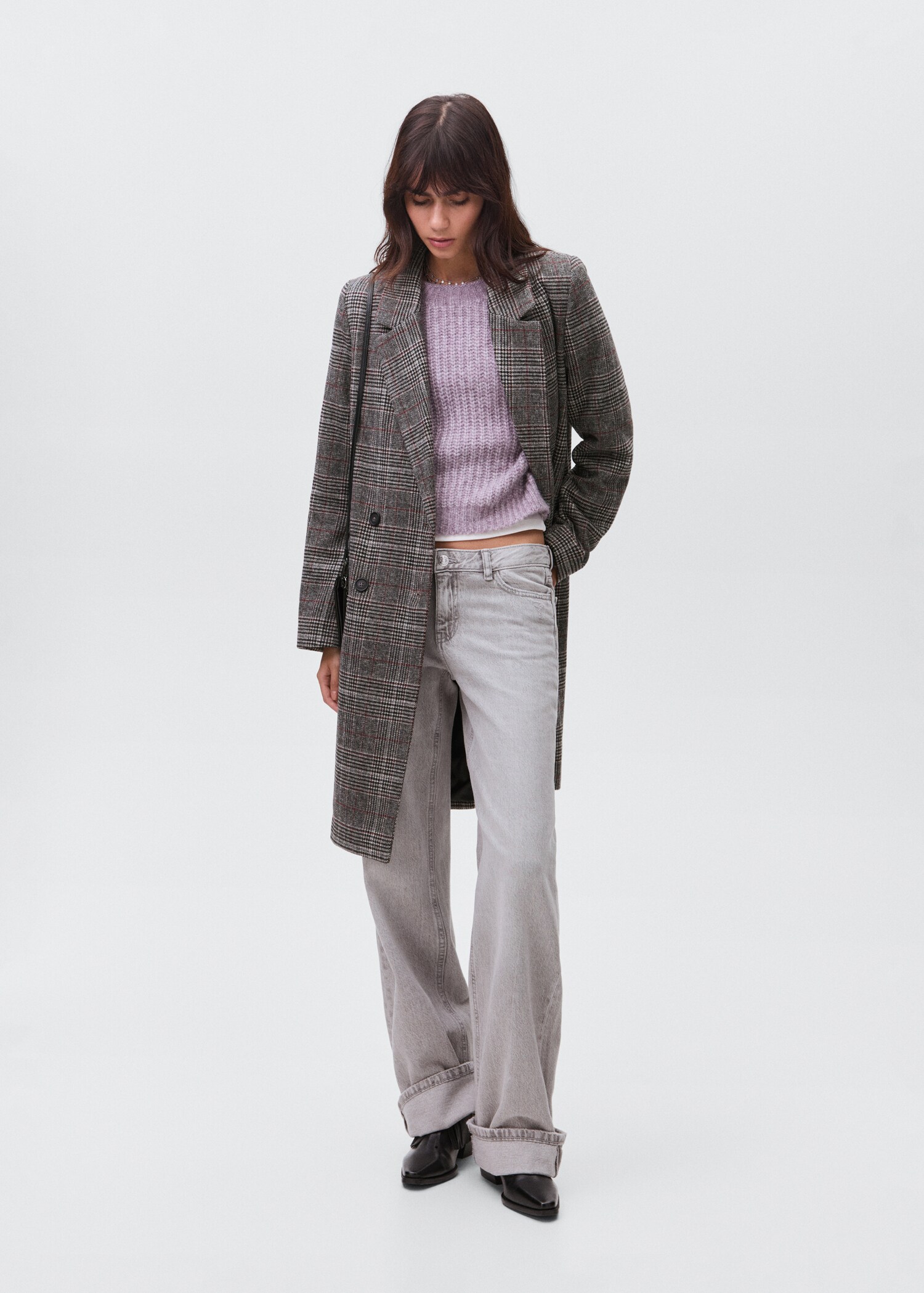 Check wool-blend coat - General plane