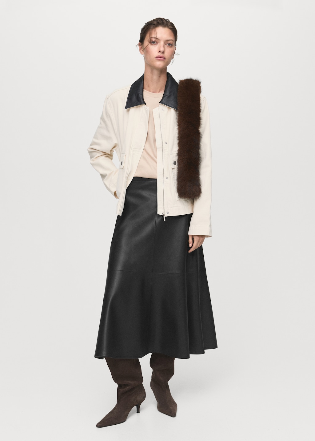 Faux-leather midi-skirt