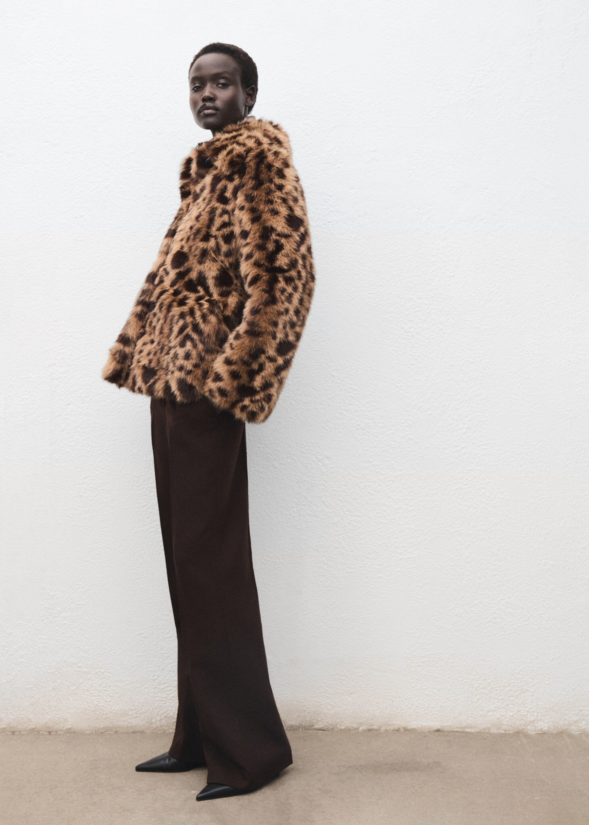 Fur-effect leopard-print coat - General plane, Medium Brown. Ref: 17056732-00.