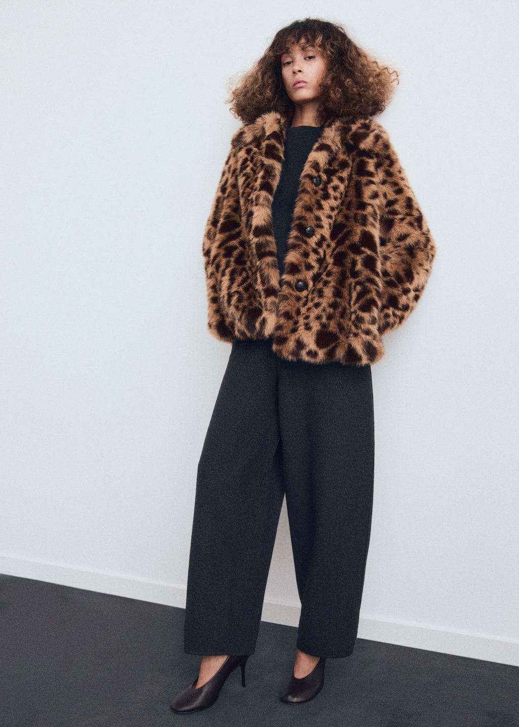 Leopard-print fur-effect coat