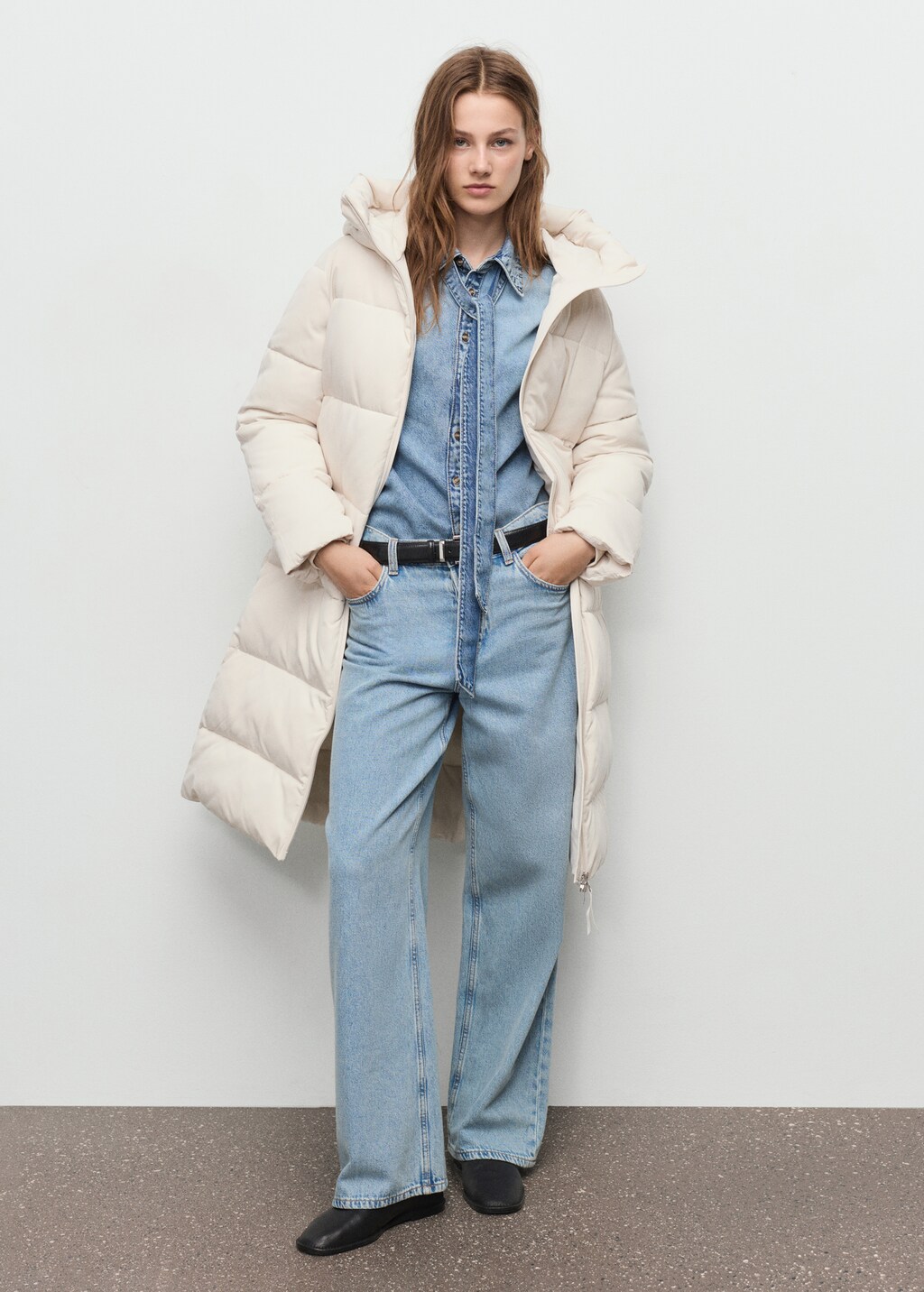 Mango Long padded anorak with hood