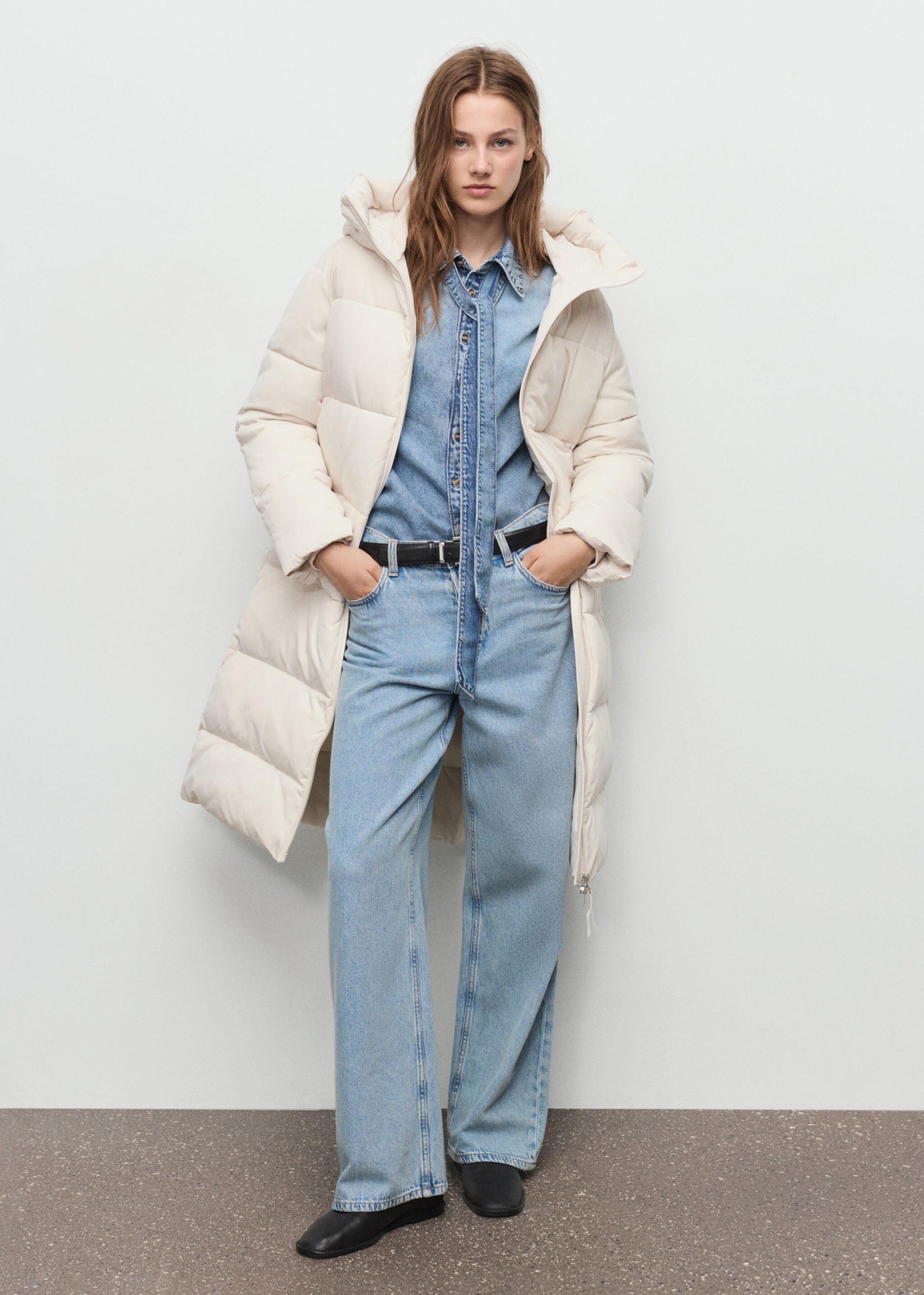 Long padded anorak with hood - General plane, Off White. Ref: 17057131-00.