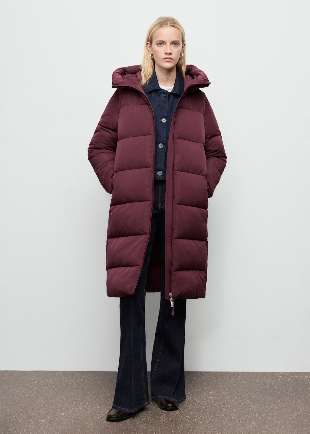 Long padded anorak with hood