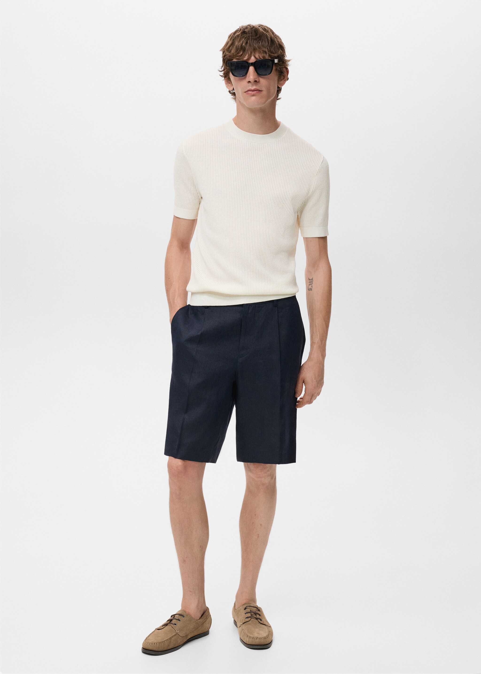 Camiseta punto canalé - Plano general, Blanco roto. Ref: 17057762-00.