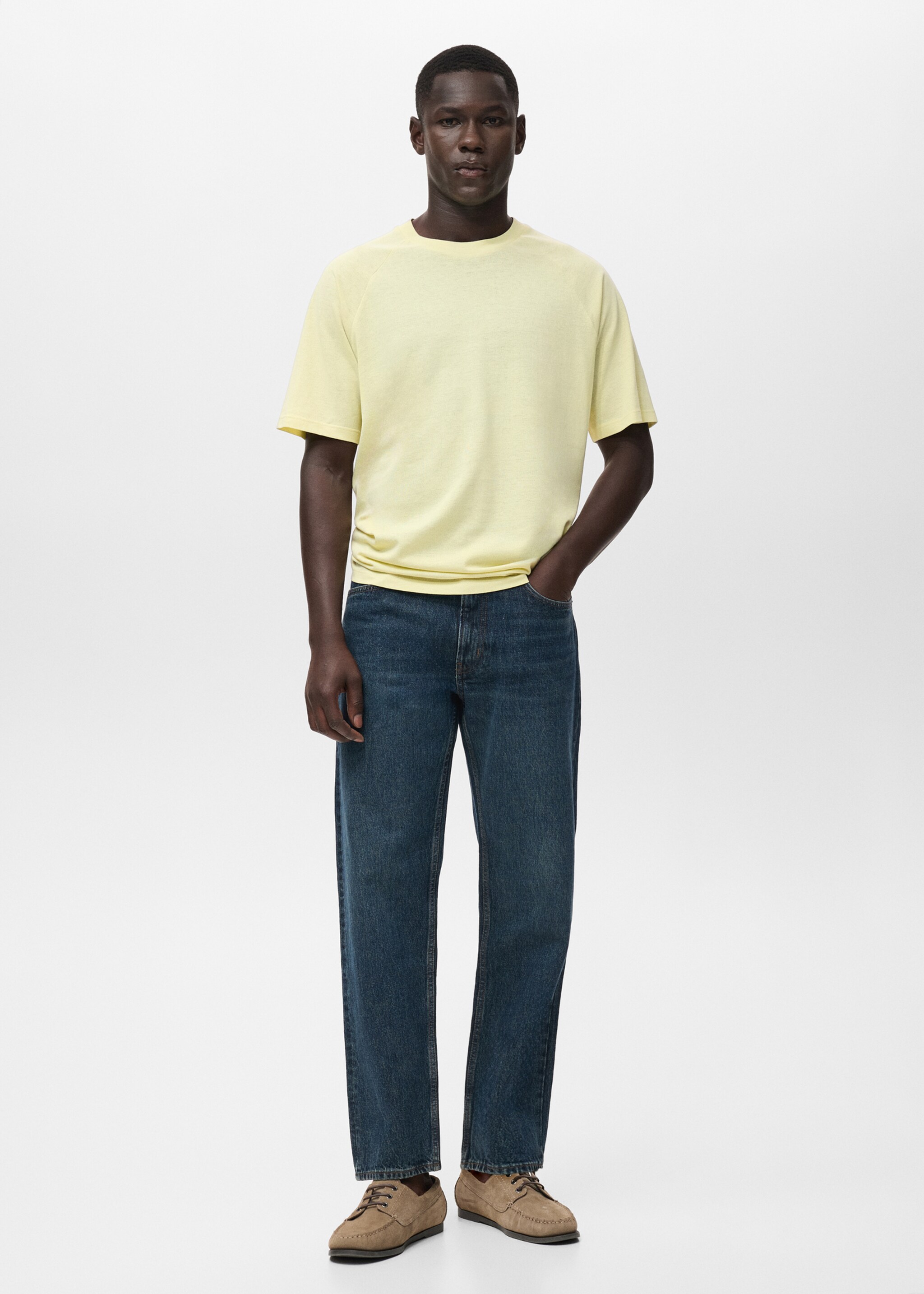 Relaxed-fit cotton-linen t-shirt - General plane, Neon Yellow. Ref: 17057767-00.