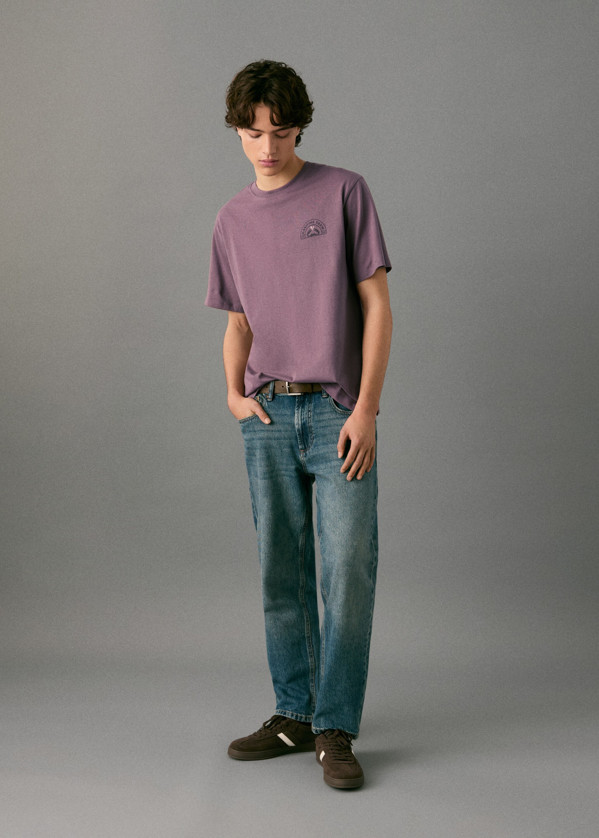 تي شيرت مطبوع من القطن - رؤية عامة, عنابي. Ref: 17057768-00.