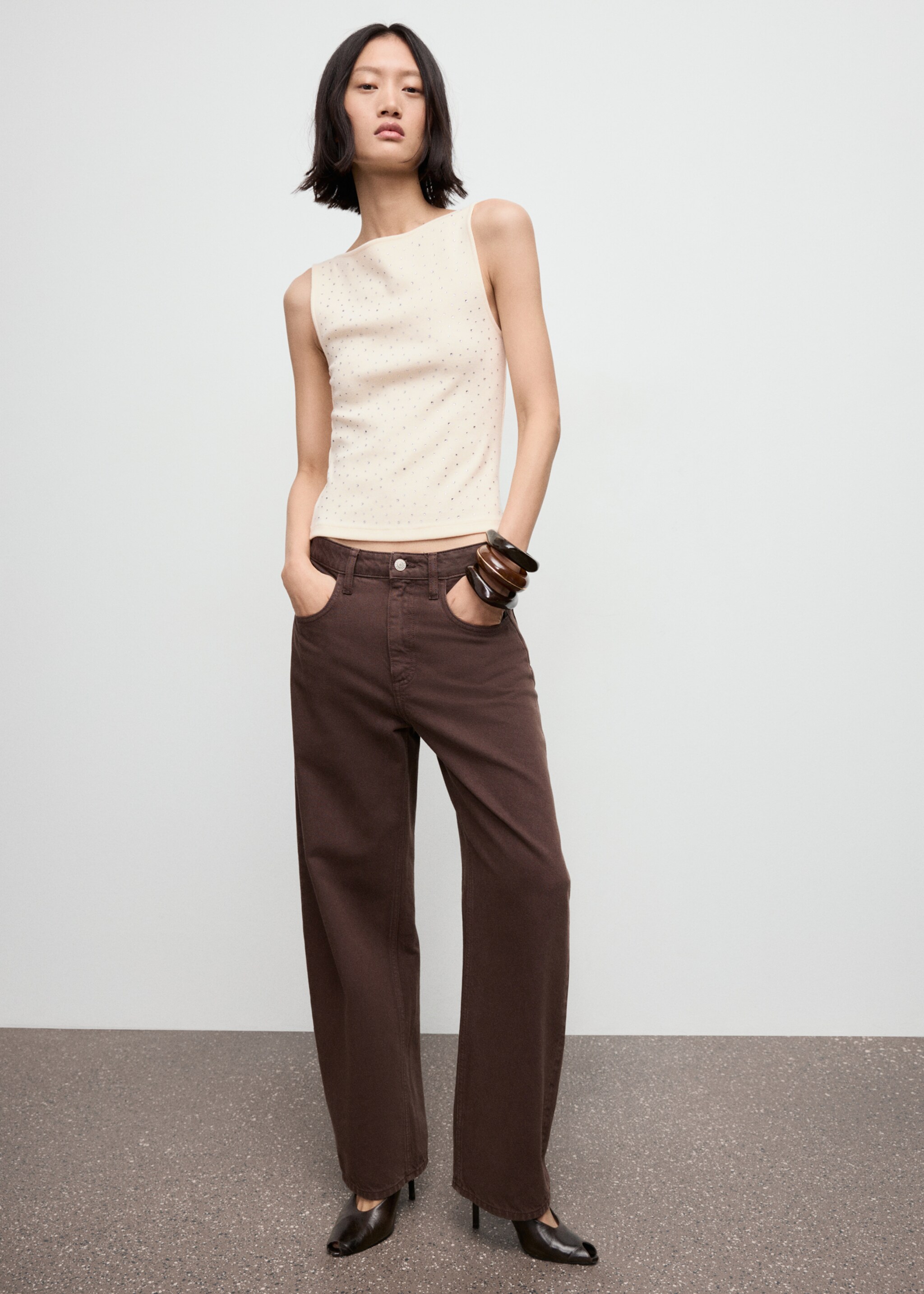 Strass boat neck top - General plane, Off White. Ref: 17057792-00.