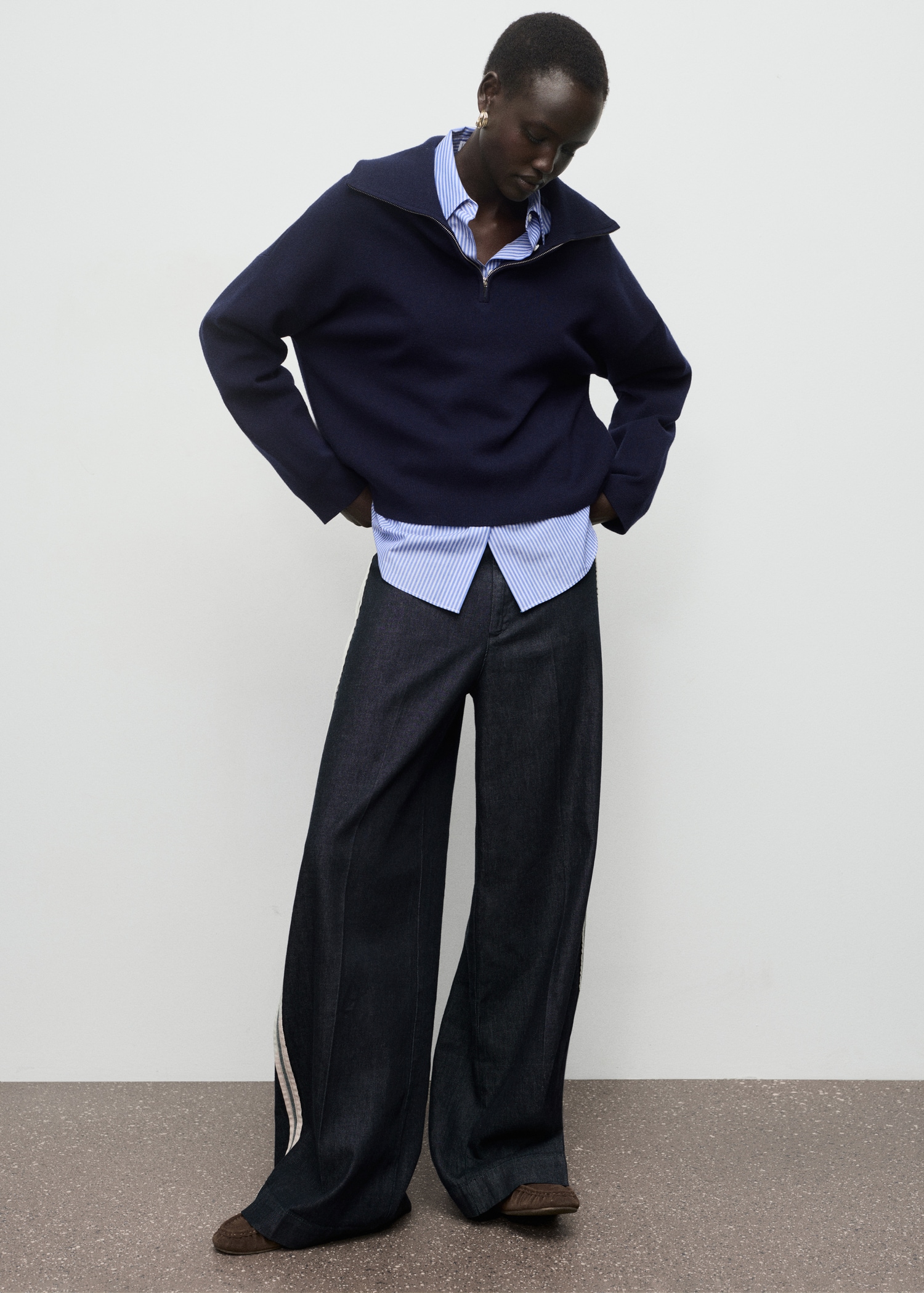 Wide-leg striped jeans Women MANGO Indonesia - Main Image