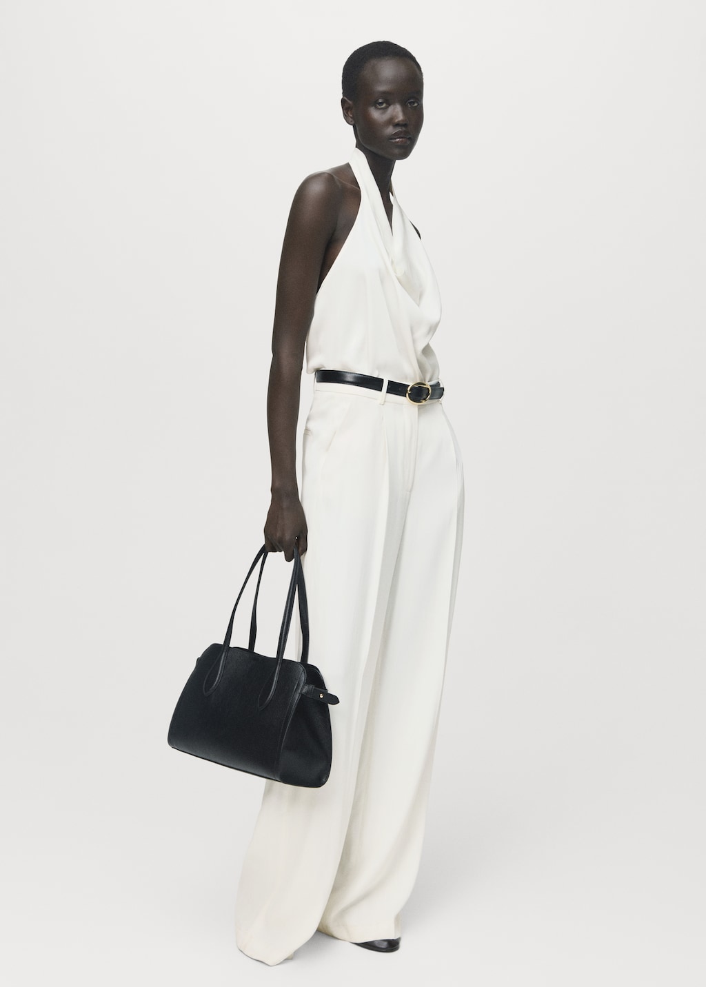 Satin blouse with draped neck