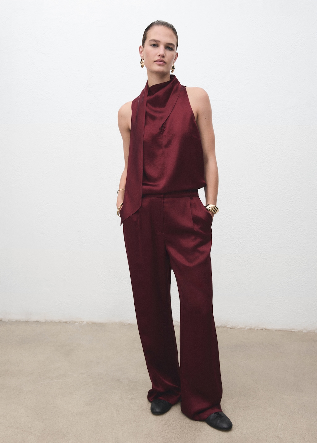 Satin blouse with foulard