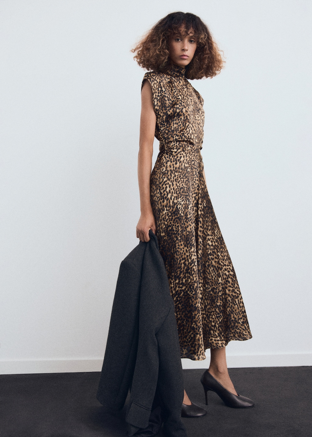 Mango Leopard-print satin dress